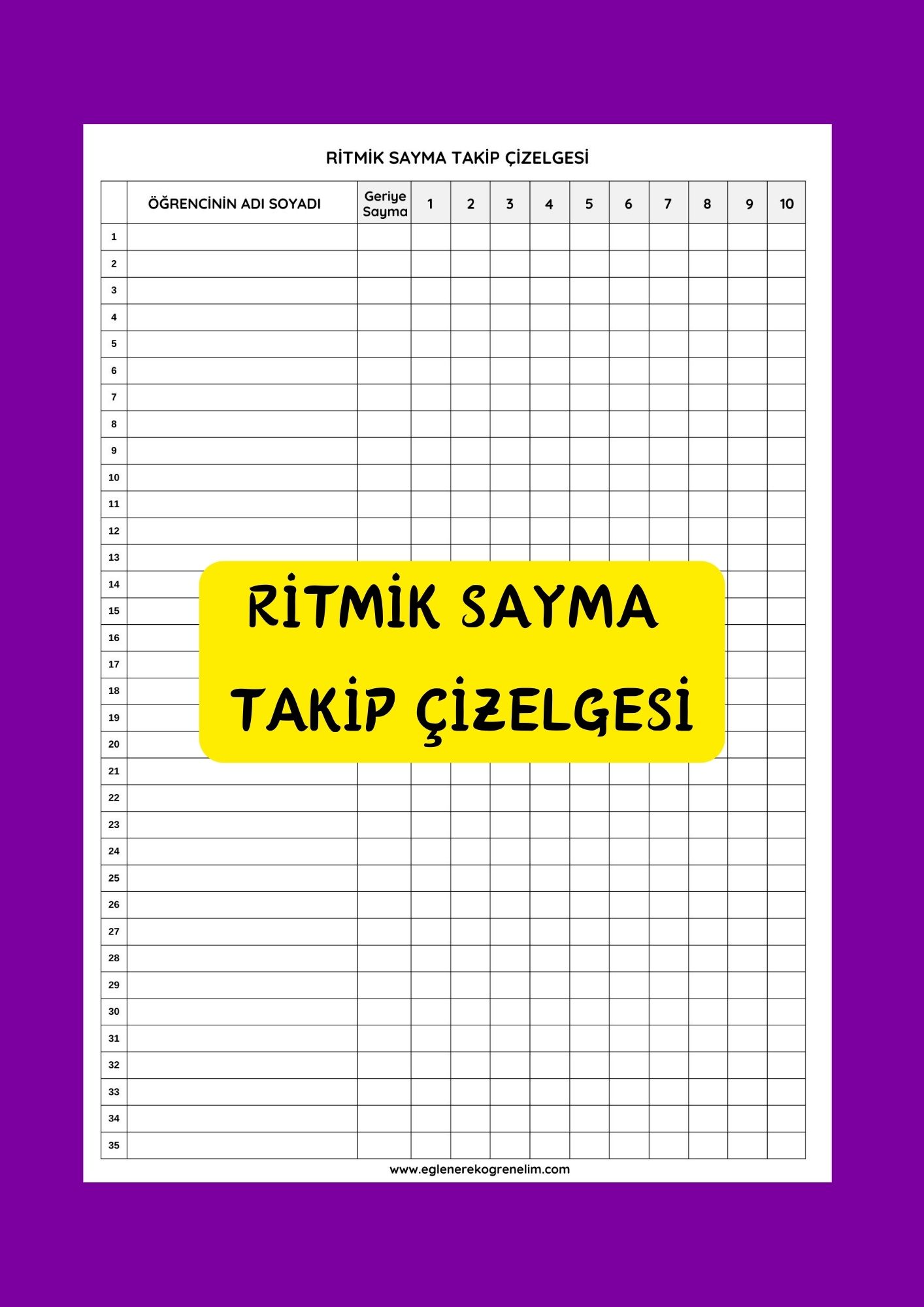 Ritmik Sayma Takip Izelgesi