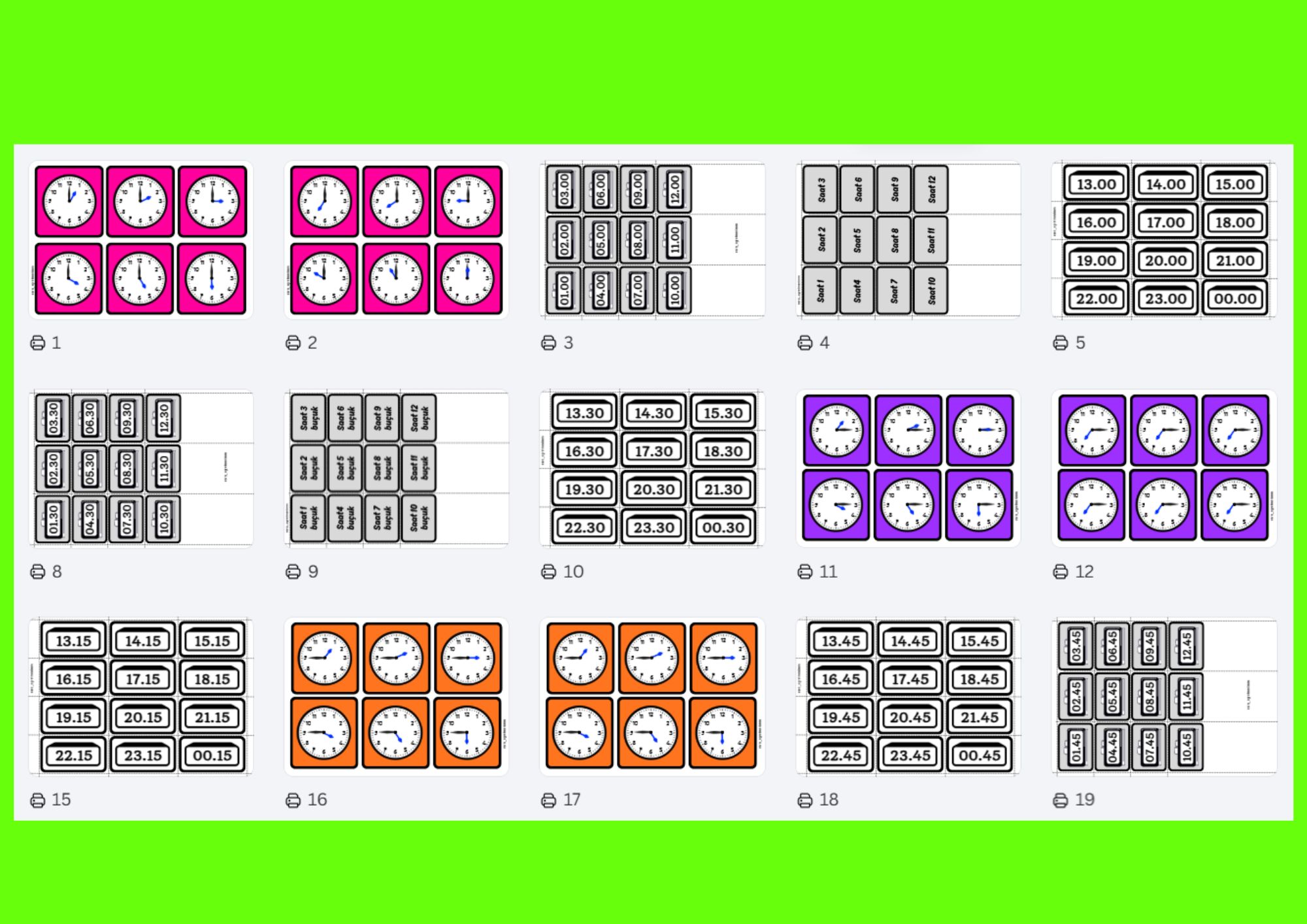 Saatler Oyun Şablonları