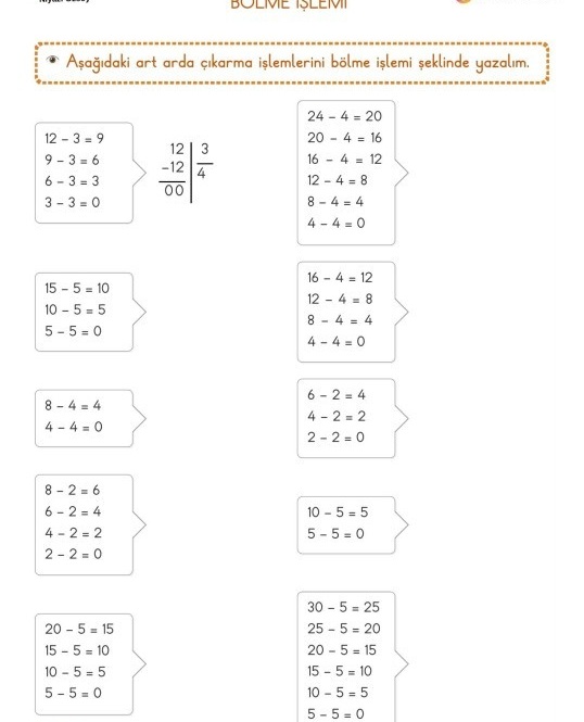 Art Arda Çıkarma İşlemini Bölme İşlemi Şeklinde Yazma