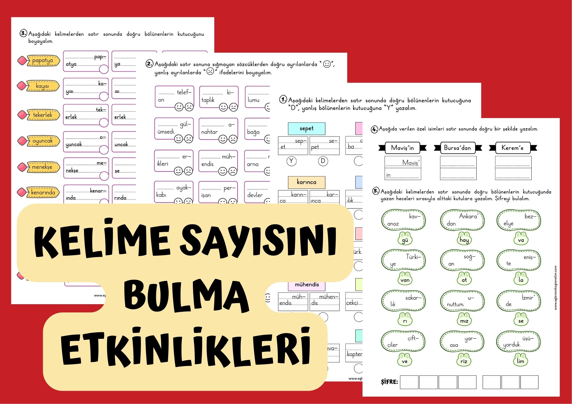 Satır Sonuna Sığmayan Kelimeler Pekiştirme Etkinlikleri