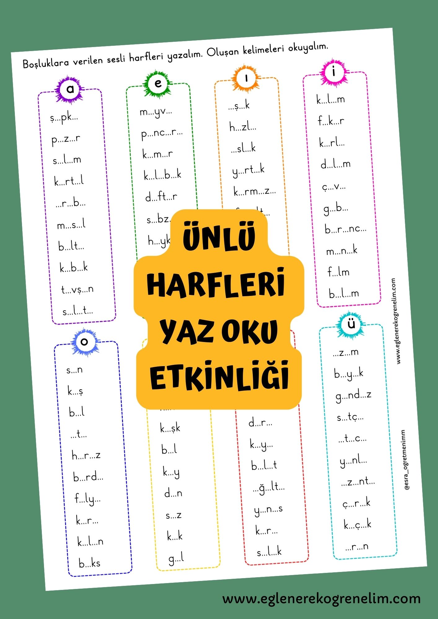 Ünlü Harfleri Yaz Oku Etkinliği