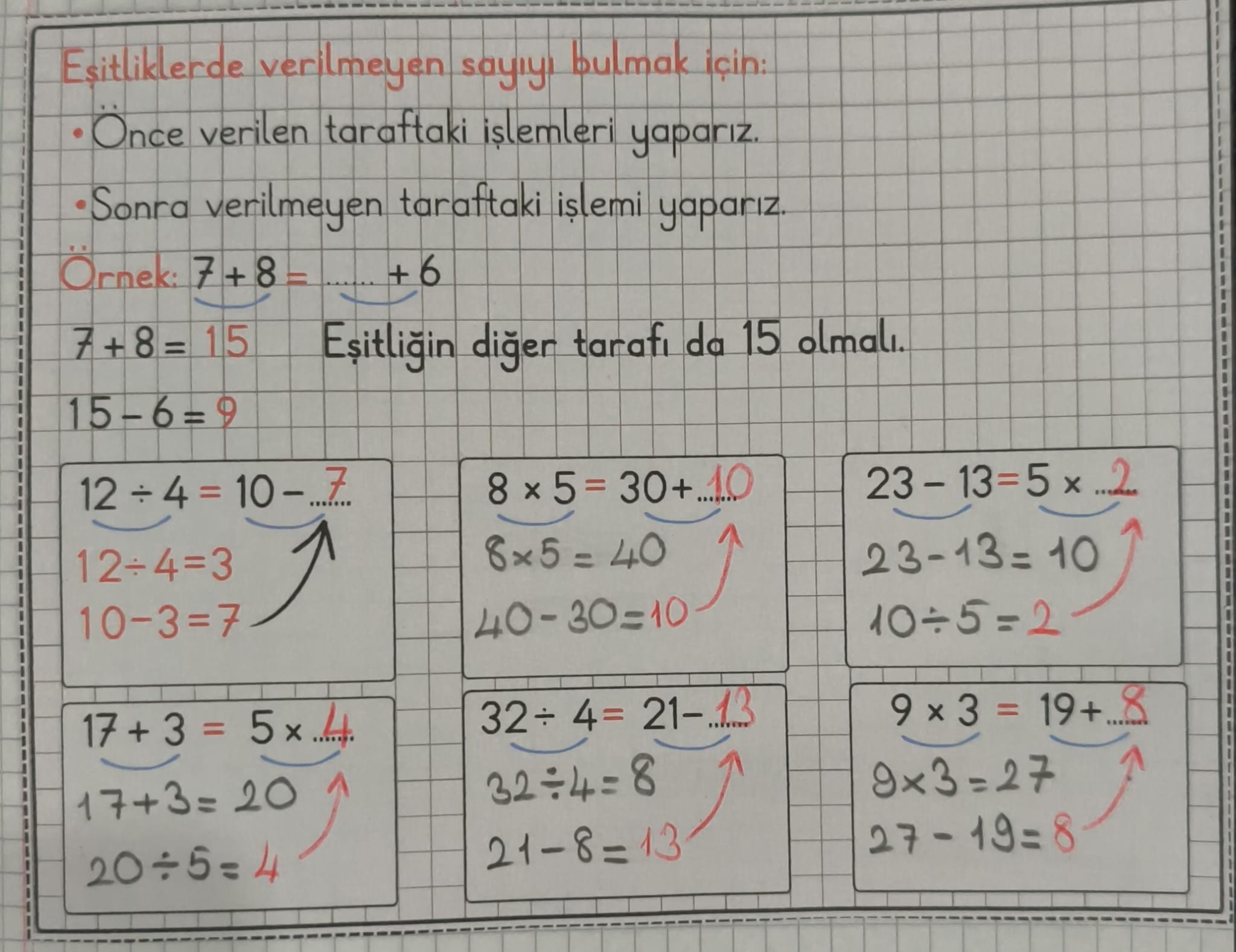 2.Sınıf Eşitlik Defter Çalışması