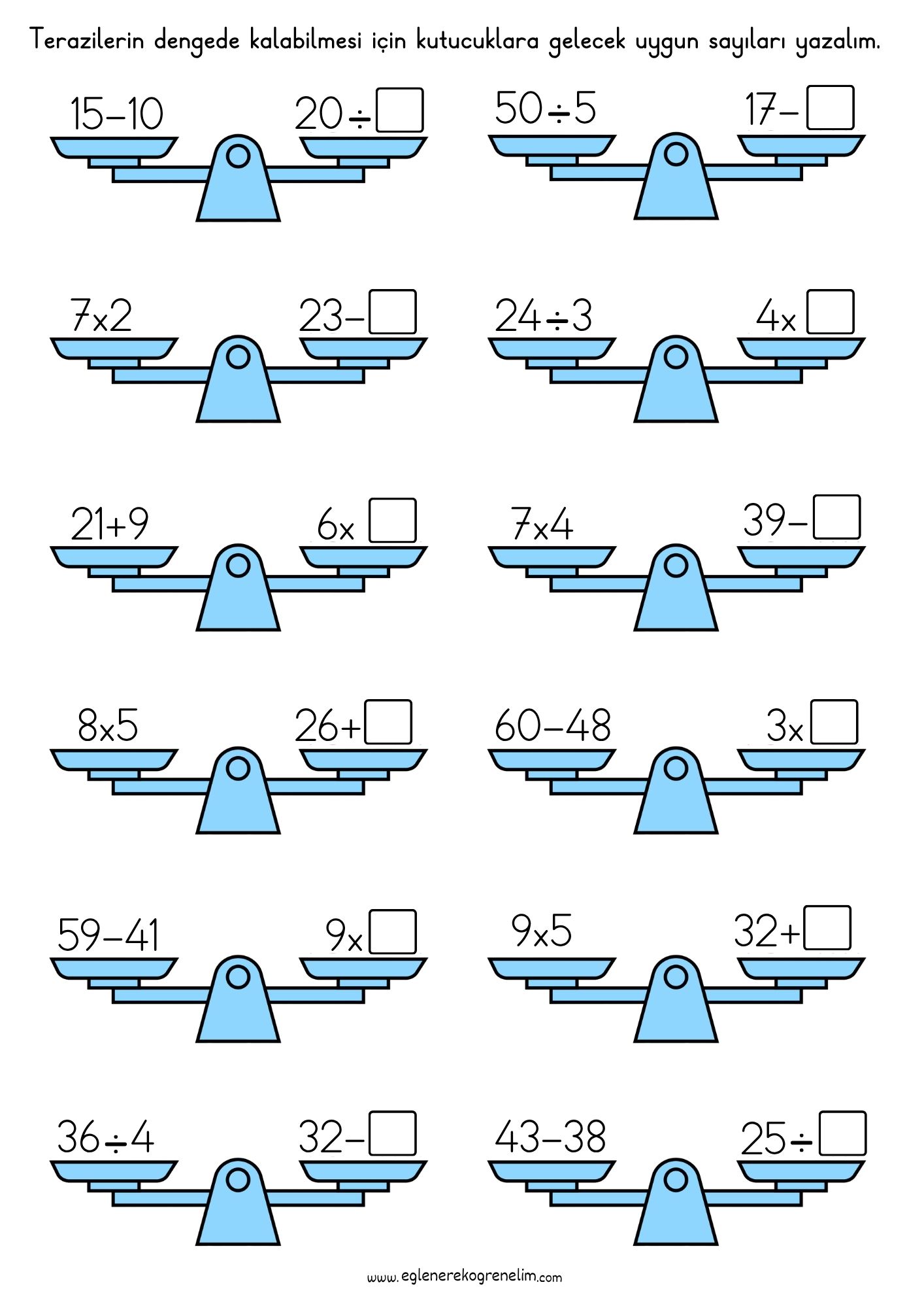 2.Sınıf Eşitlik Konusu Pekiştirme Etkinliği 3