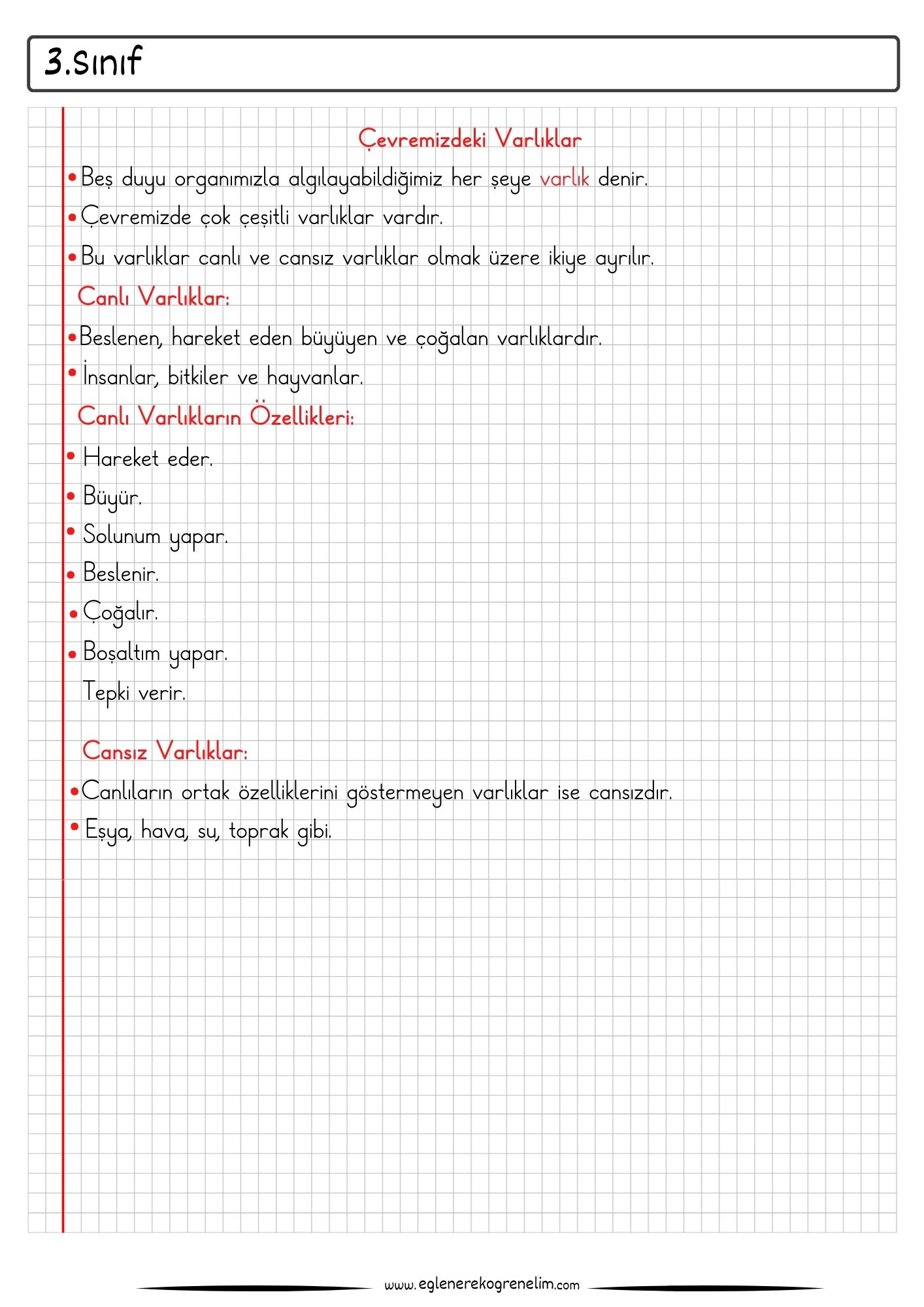 Çevremizdeki Varlıklar Konu Özeti