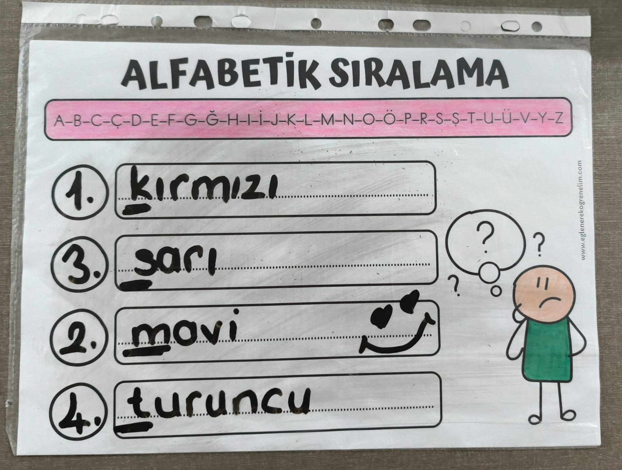 Alfabetik Sıralama Yaz Sil Şablonu