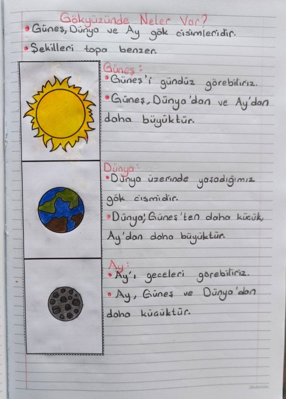 Gökyüzünde Neler Var Defter Çalışması Dikey
