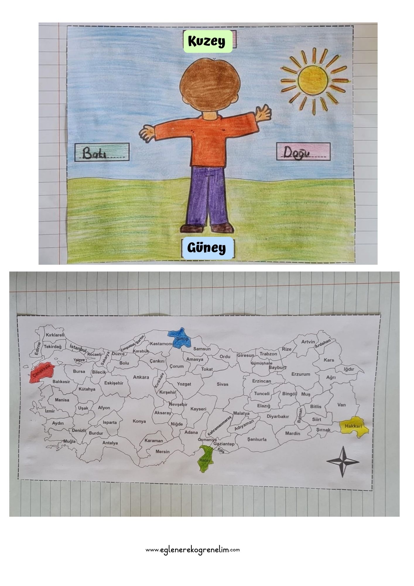 Yön Bulma Defter Çalışması Güneş'e Göre