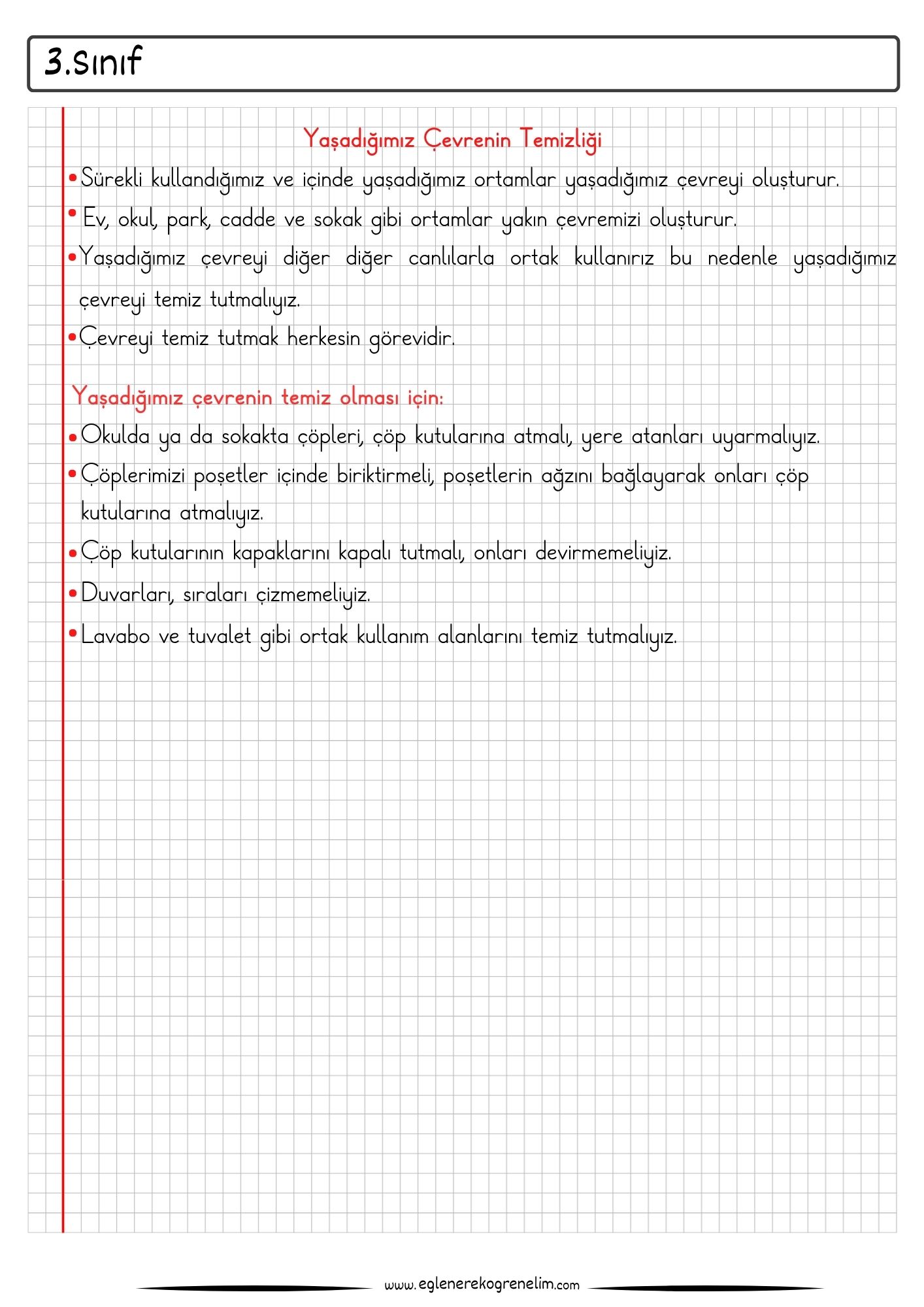 3. Sınıf Yaşadığımız Çevrenin Temizliği Konu Özeti