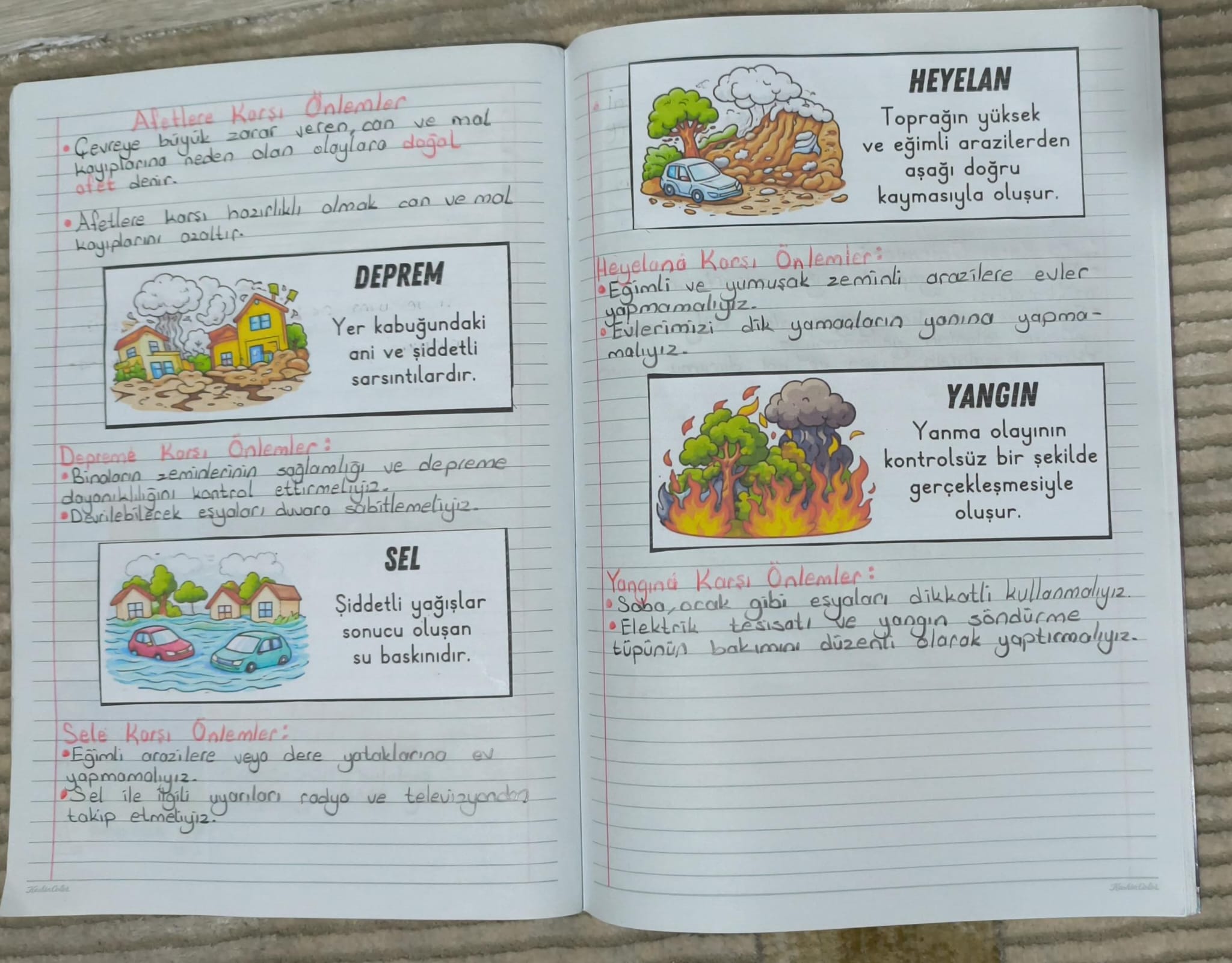 Afetlere Karşı Önlemler Defter Çalışması