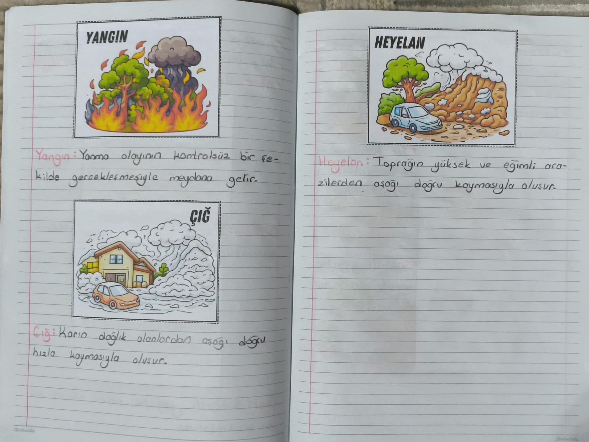 Doğal Afetler Defter Çalışması Tek Tek