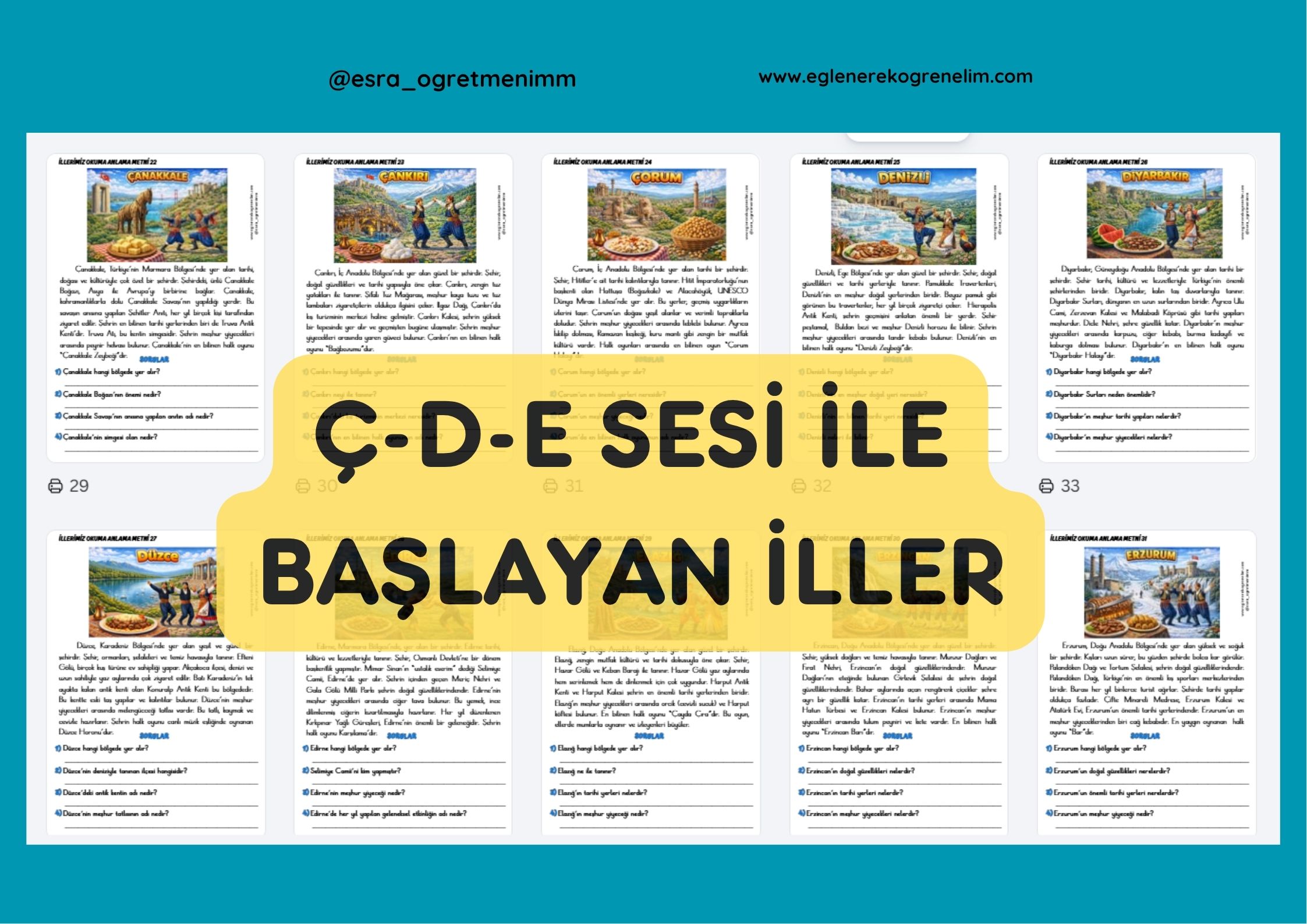 İller Okuma Anlama Metinleri (Ç-D-E ile Başlayanlar)