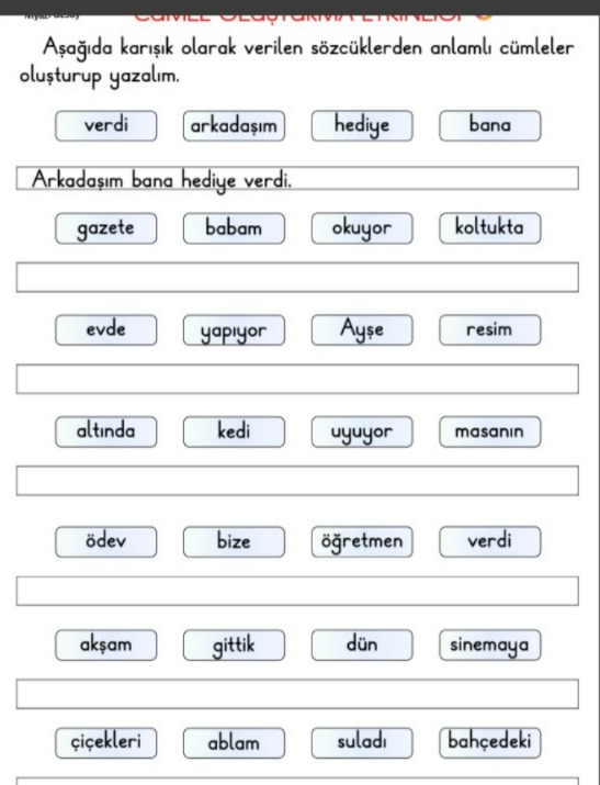 Karışık Kelimelerden Cümle Oluşturma