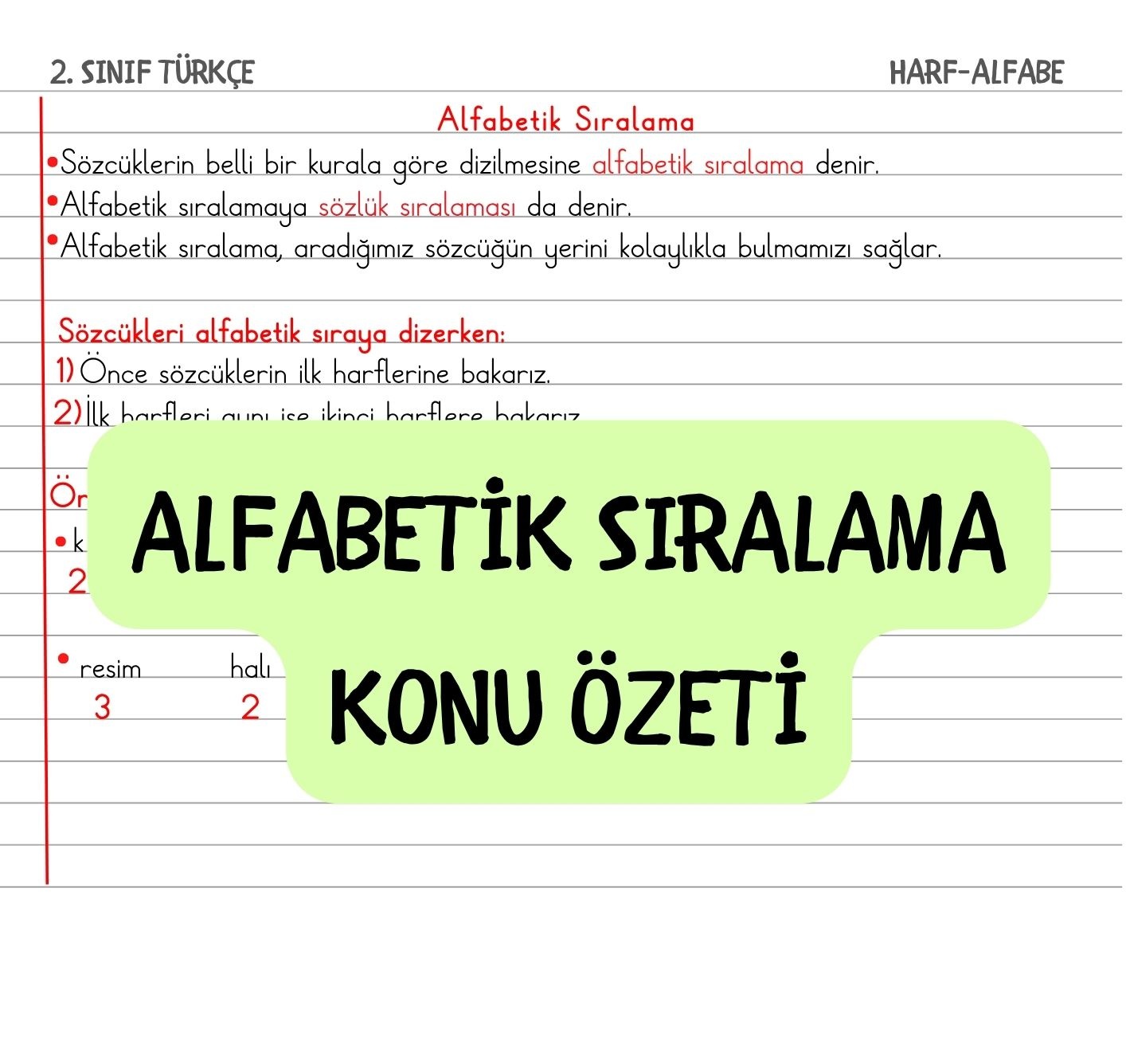 2. Sınıf Alfabetik Sıralama Konu Özeti