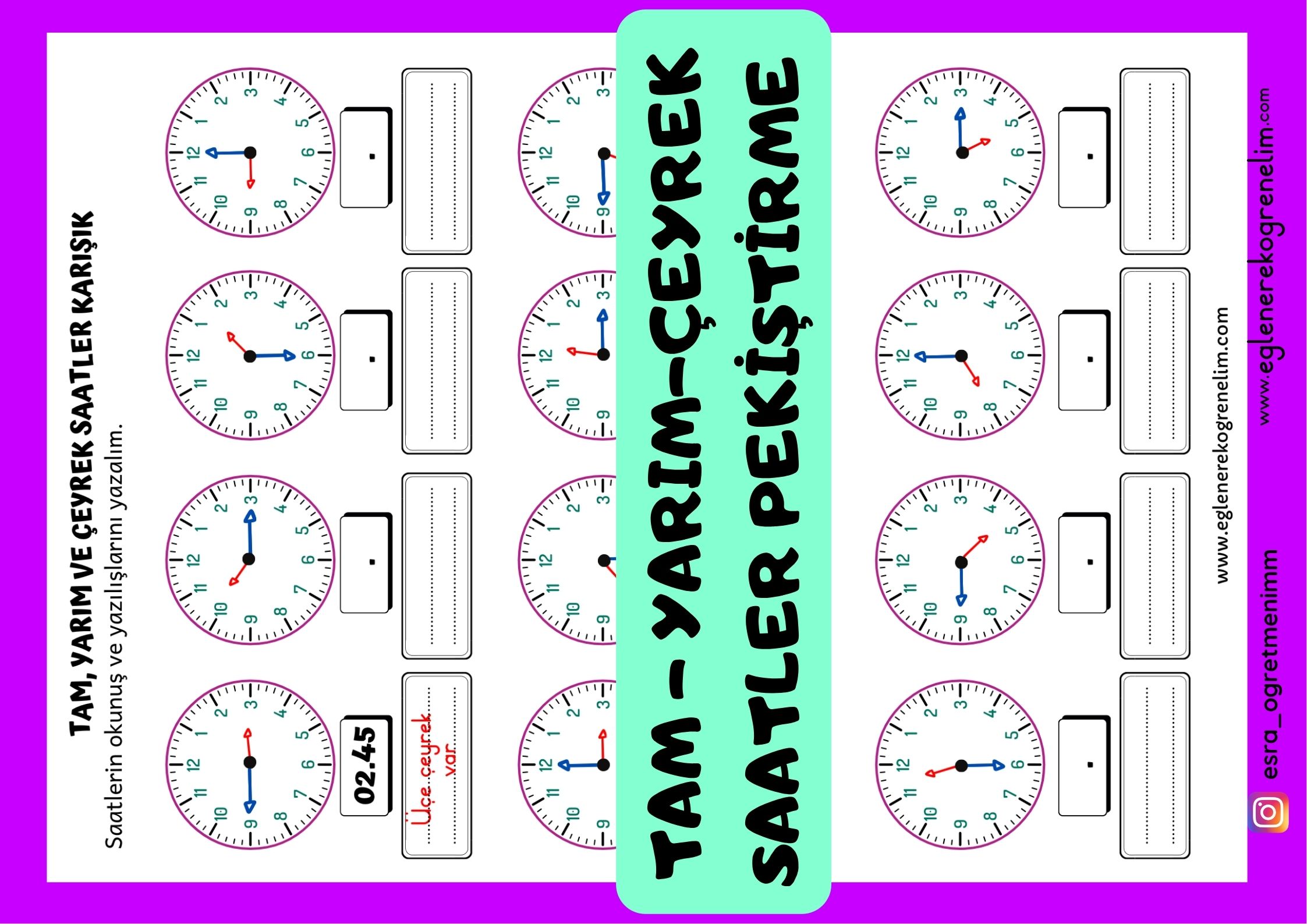 Tam Yarım Çeyrek Saatler Pekiştirme Çalışmaları