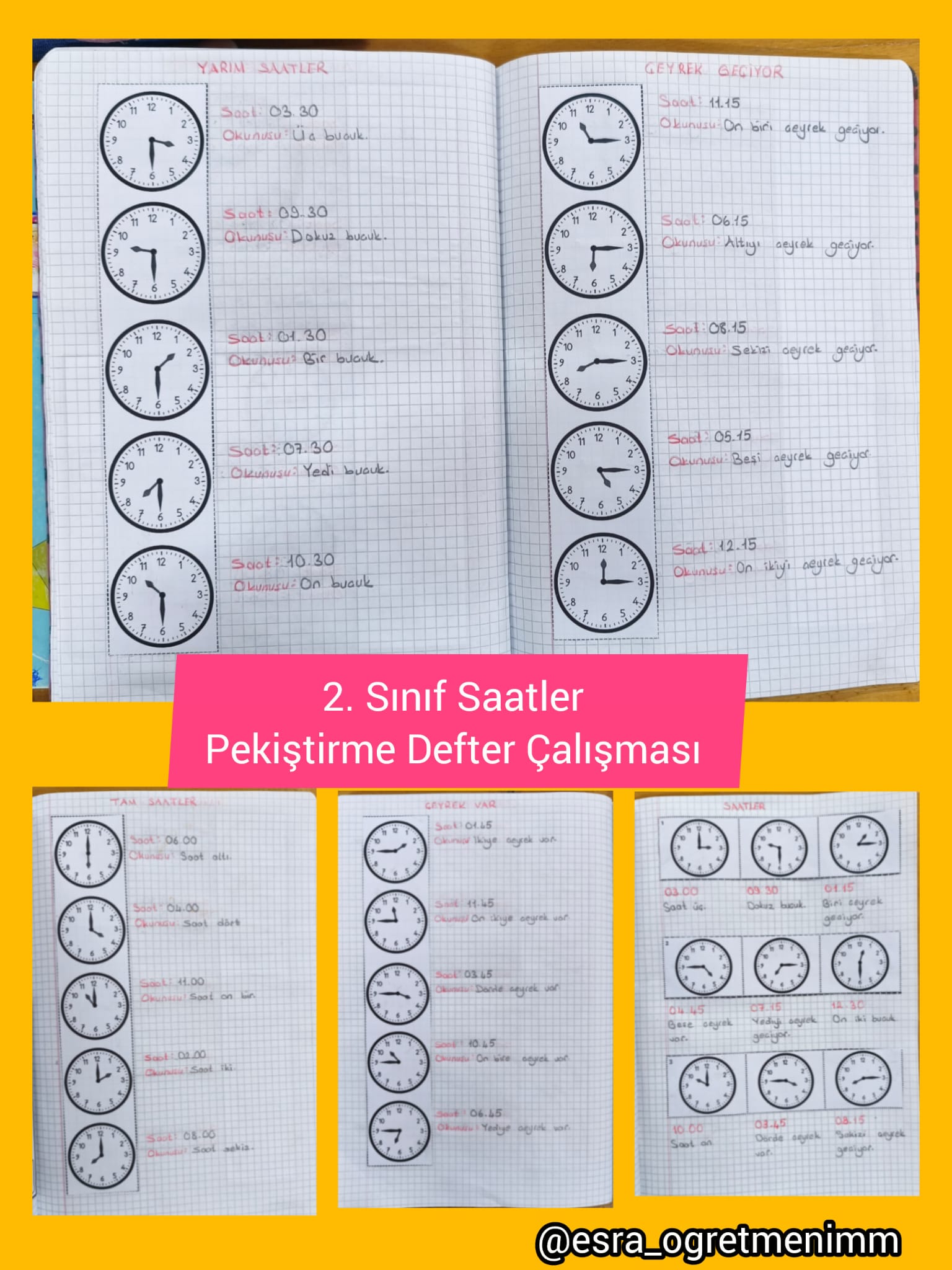 Saatler Defter Çalışması Pekiştirme