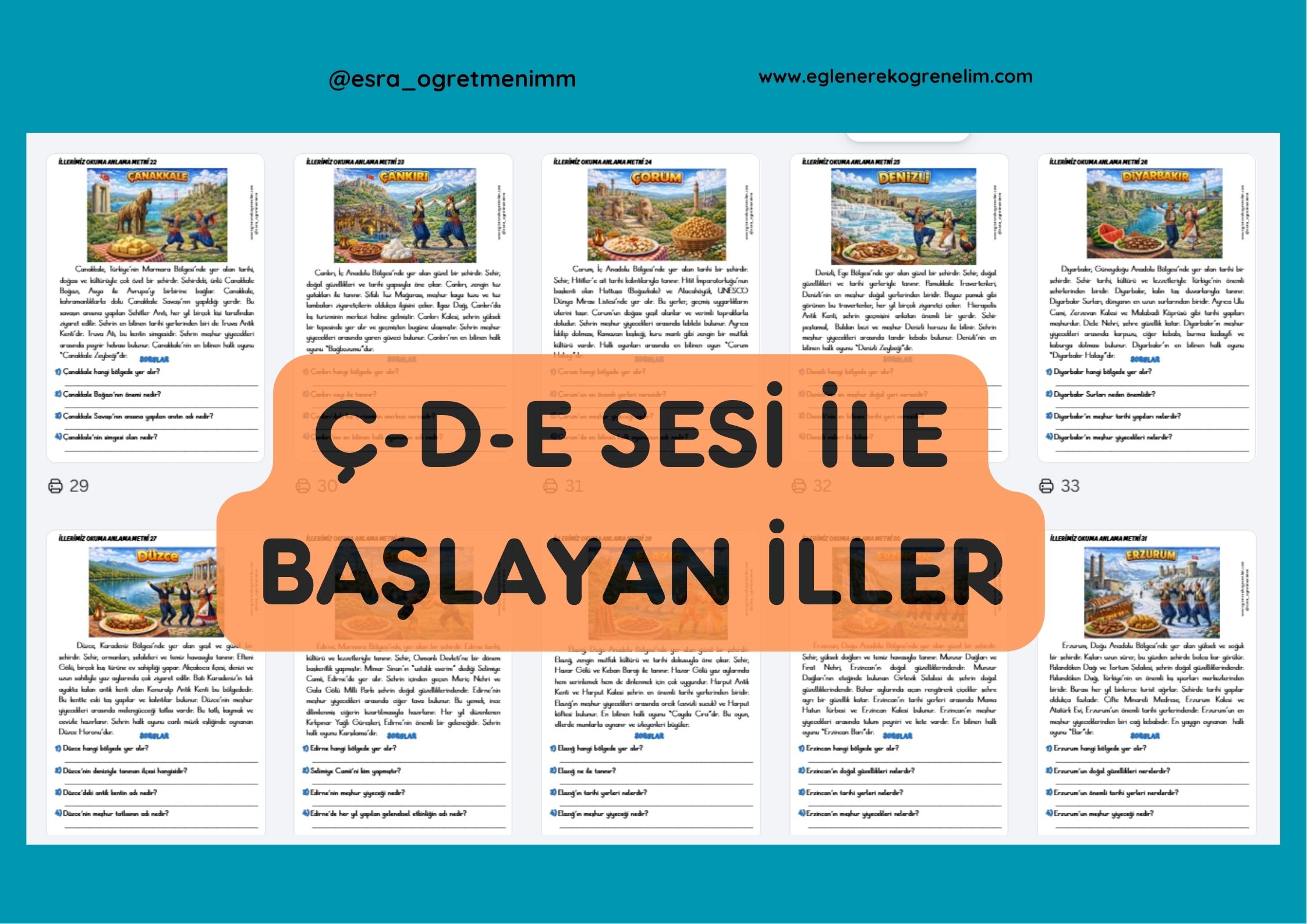 İller Okuma Anlama Metinleri (Ç-D-E ile Başlayanlar)