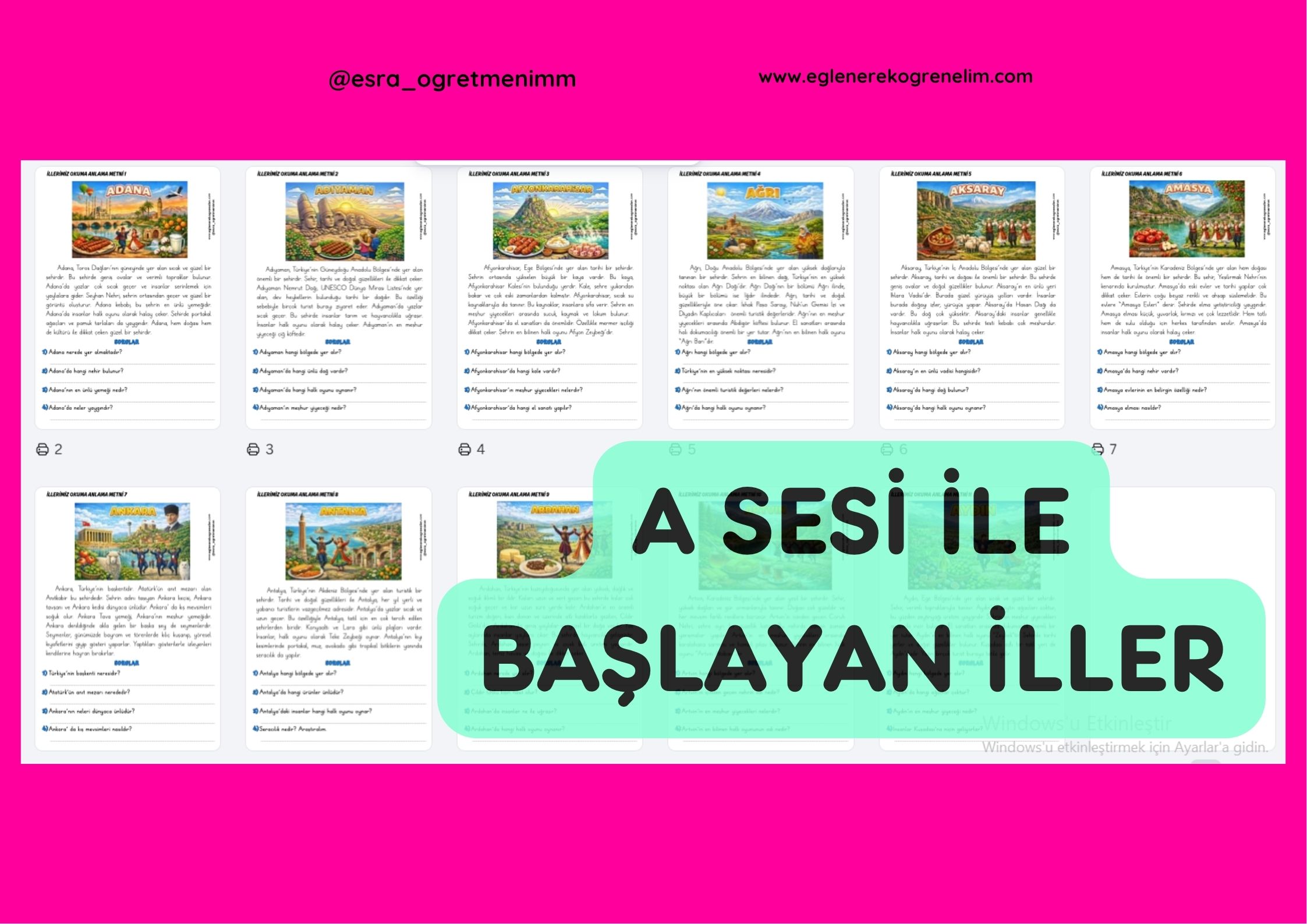 İller Okuma Anlama Metinleri (A ile Başlayanlar)
