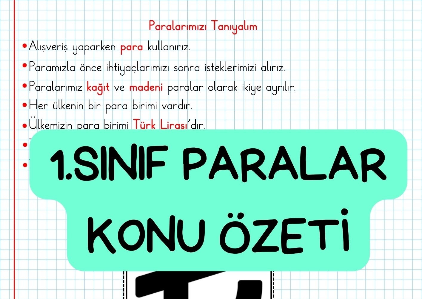 1.Sınıf Paralarımız Konu Özeti