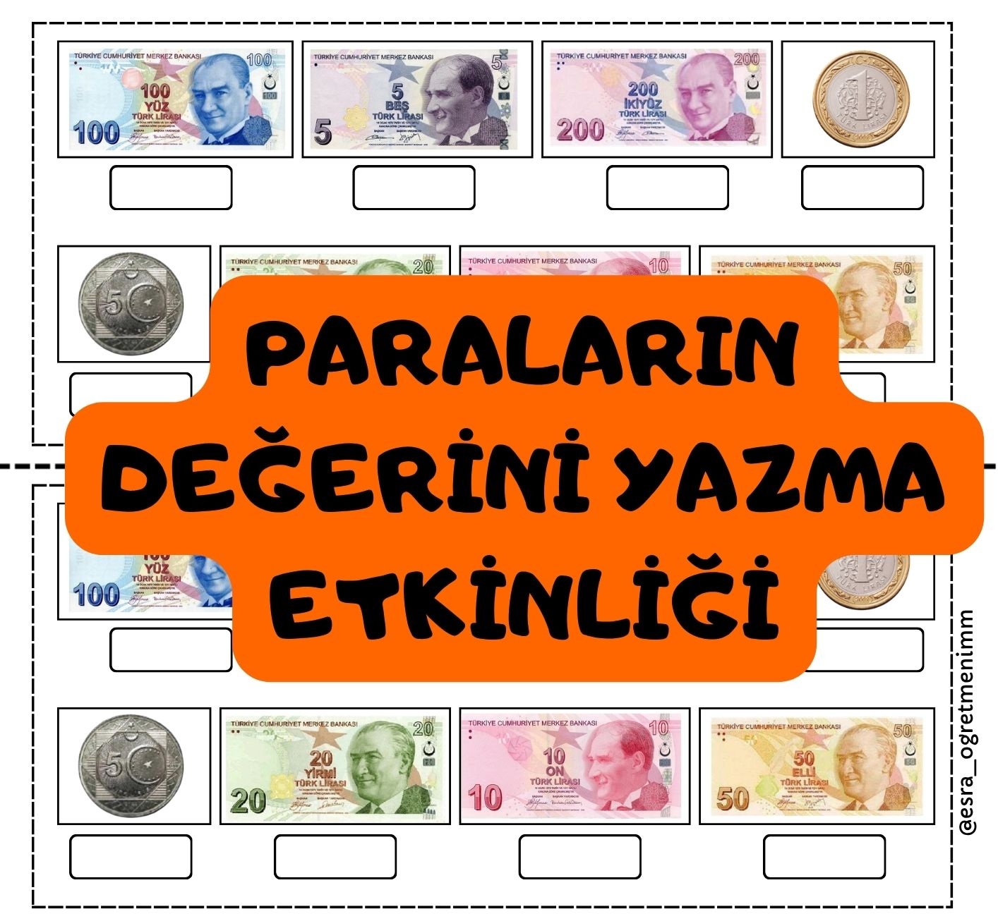 Paralar Etkinliği Paraların Değerini Yaz