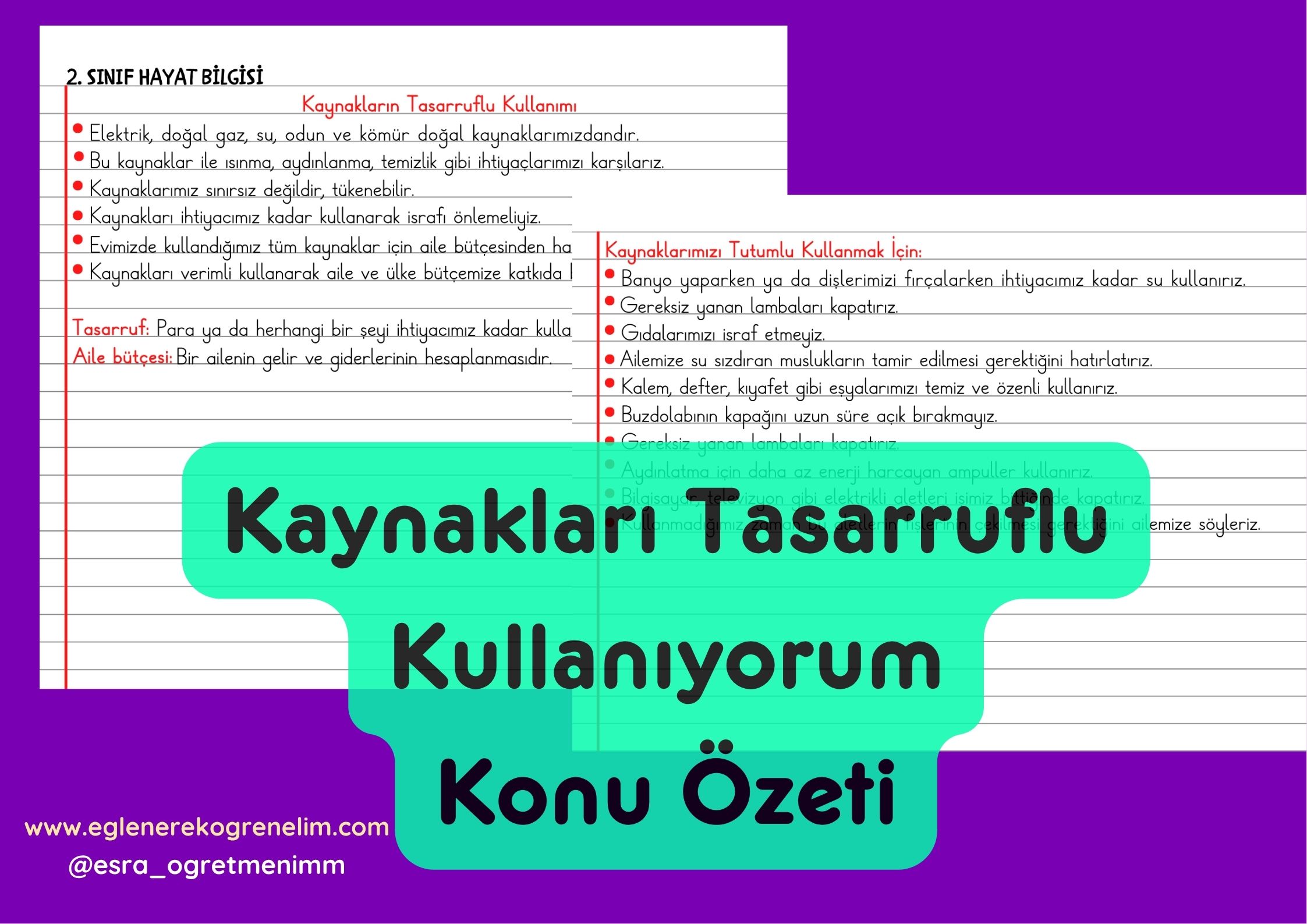 Kaynaklarımızı Tasarruflu Kullanıyorum Konu Özeti