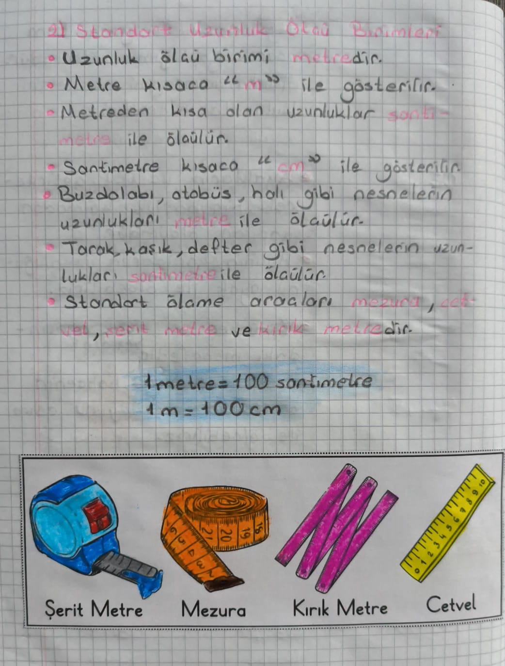 Standart Uzunluk Ölçüleri Defter Çalışması