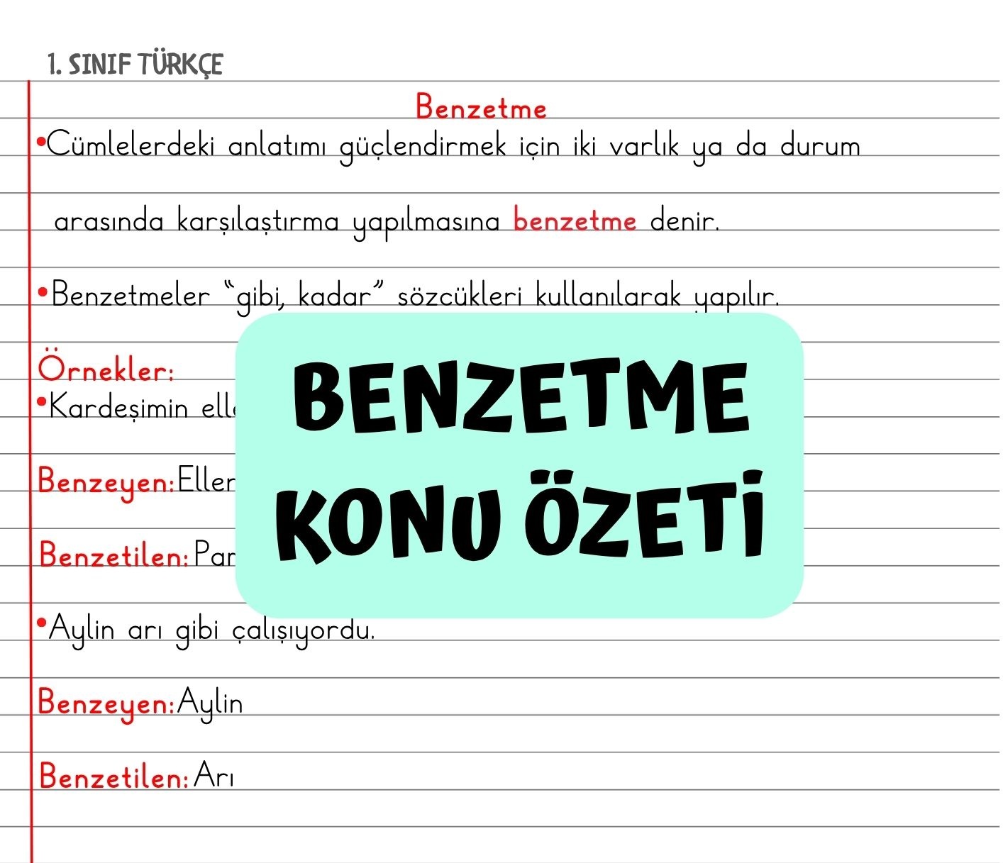 Benzetme Konu Özeti 1. Sınıf