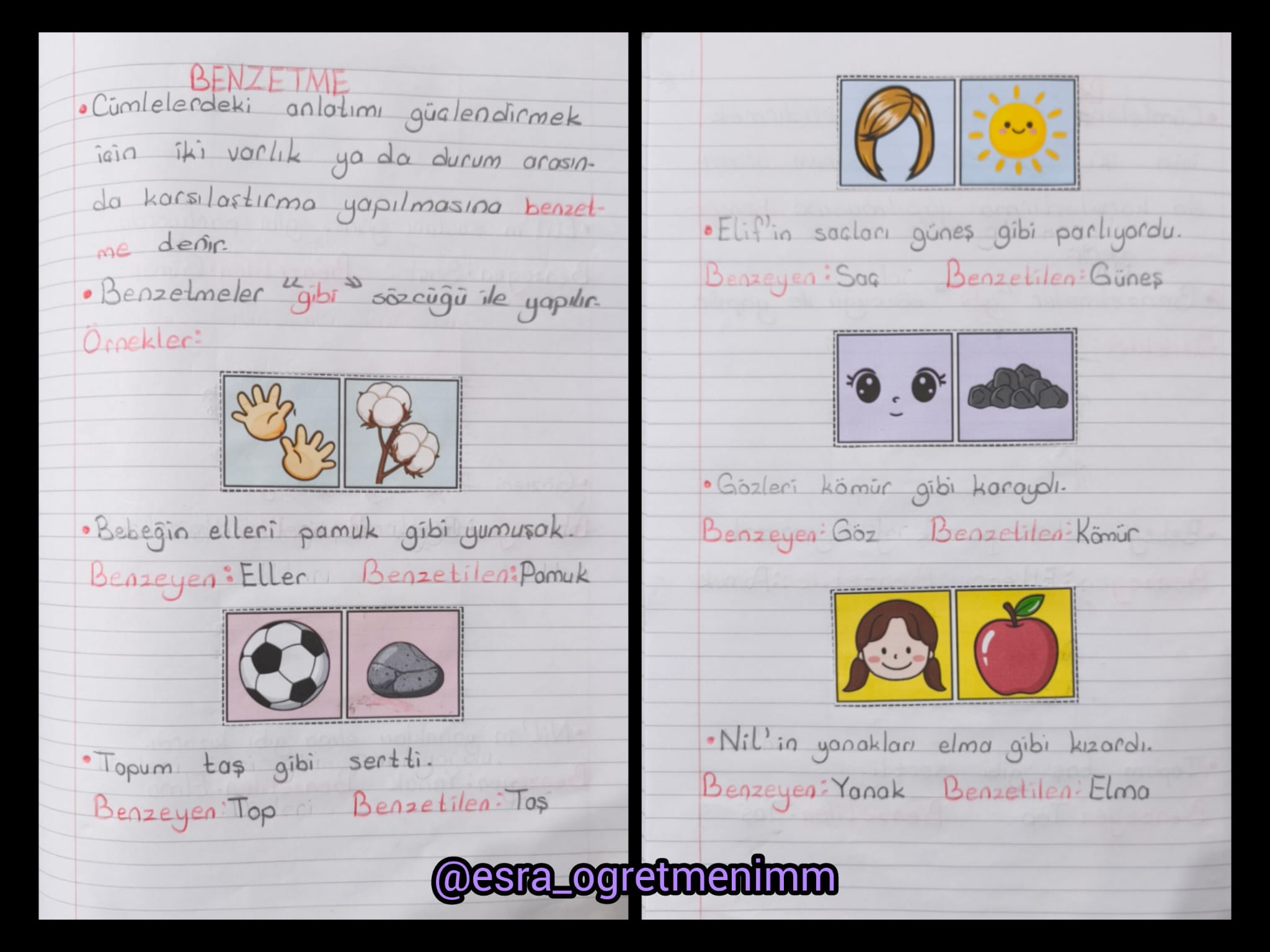 Benzetme Defter Çalışması