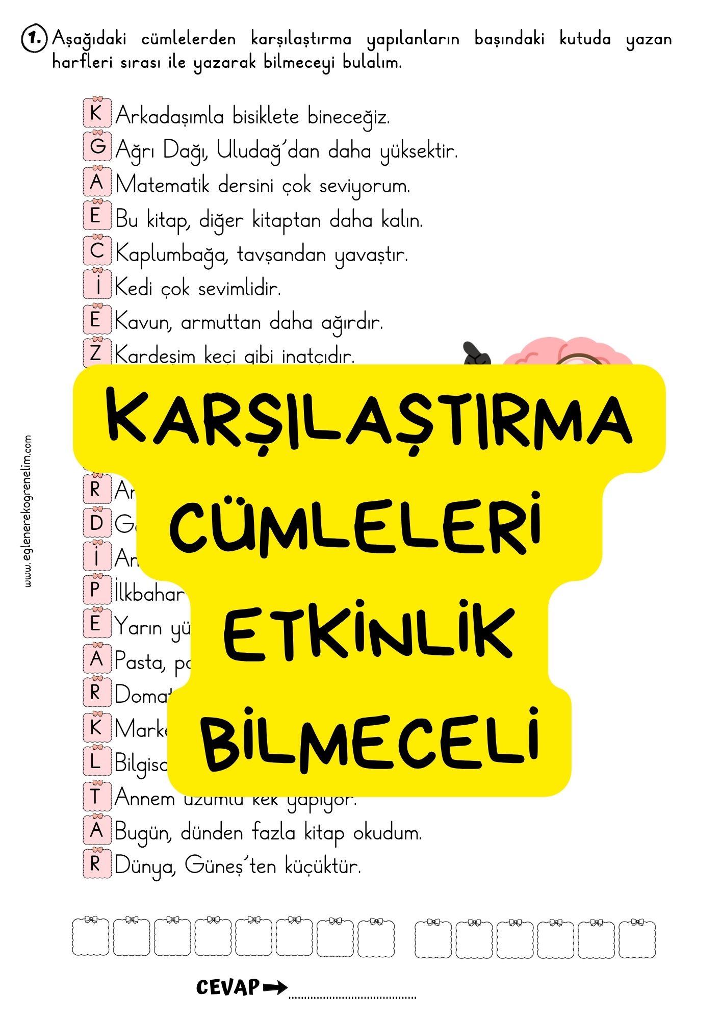 Karşılaştırma Cümleleri Etkinlik Bilmeceli
