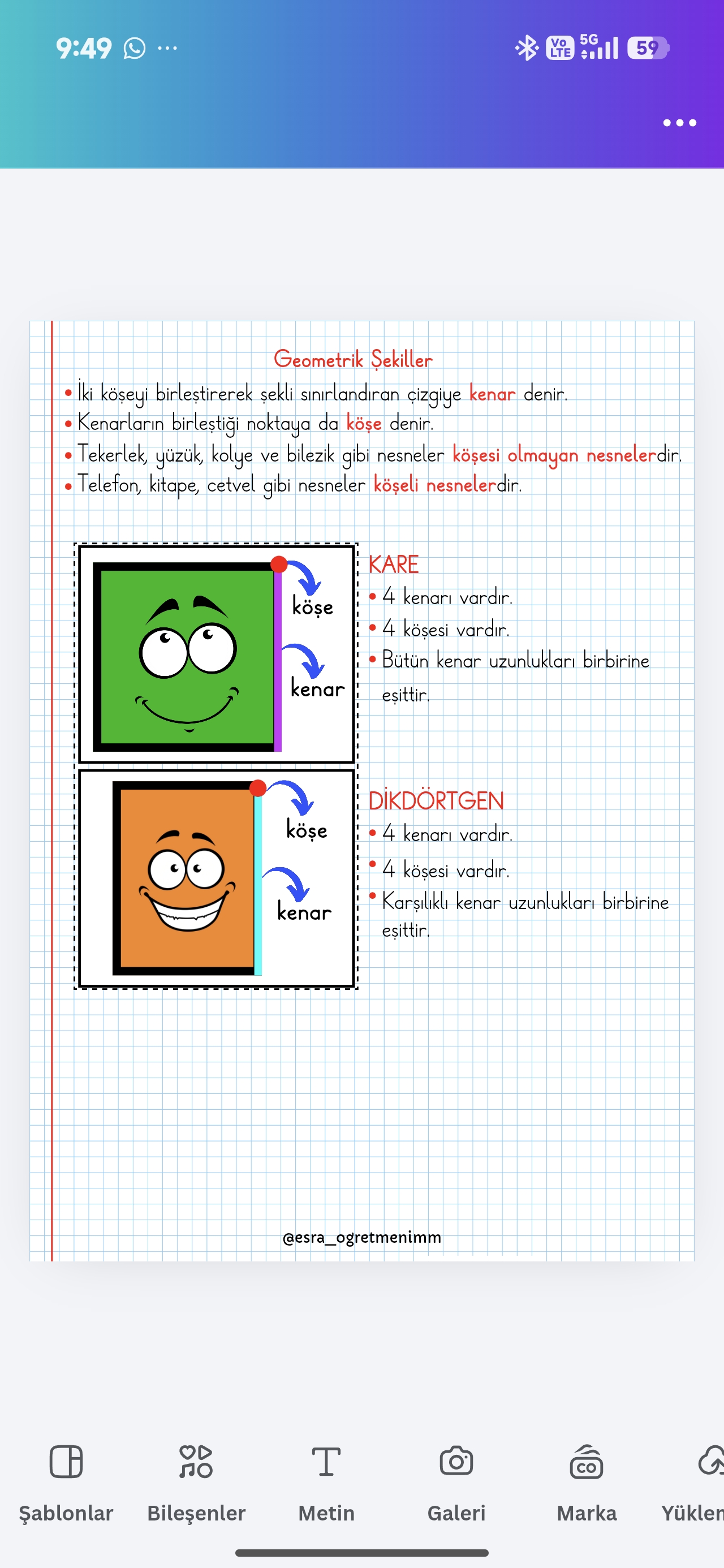 1.Sınıf Köşeli Köşesiz Nesneler Defter Çalışması