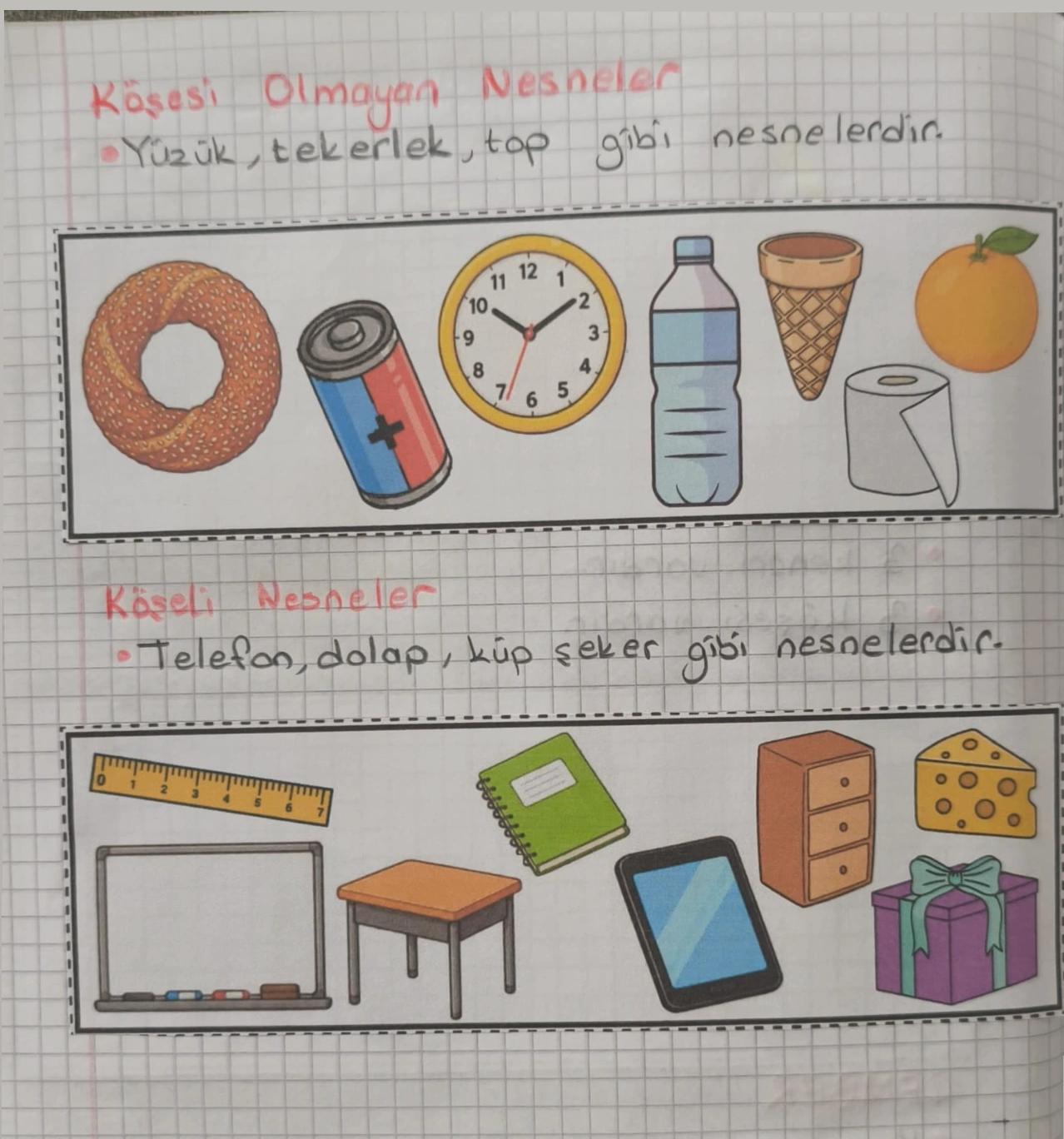1.Sınıf Köşeli ve Köşesiz Nesneler Defter Çalışması