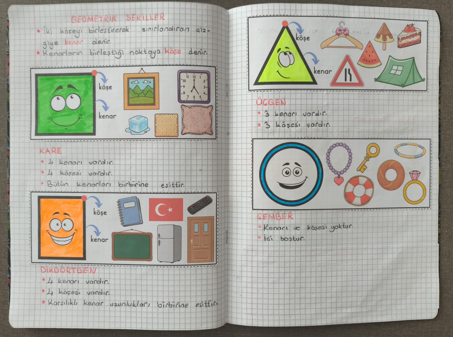 Geometrik Şekiller Defter Çalışması Yatay Şeritli