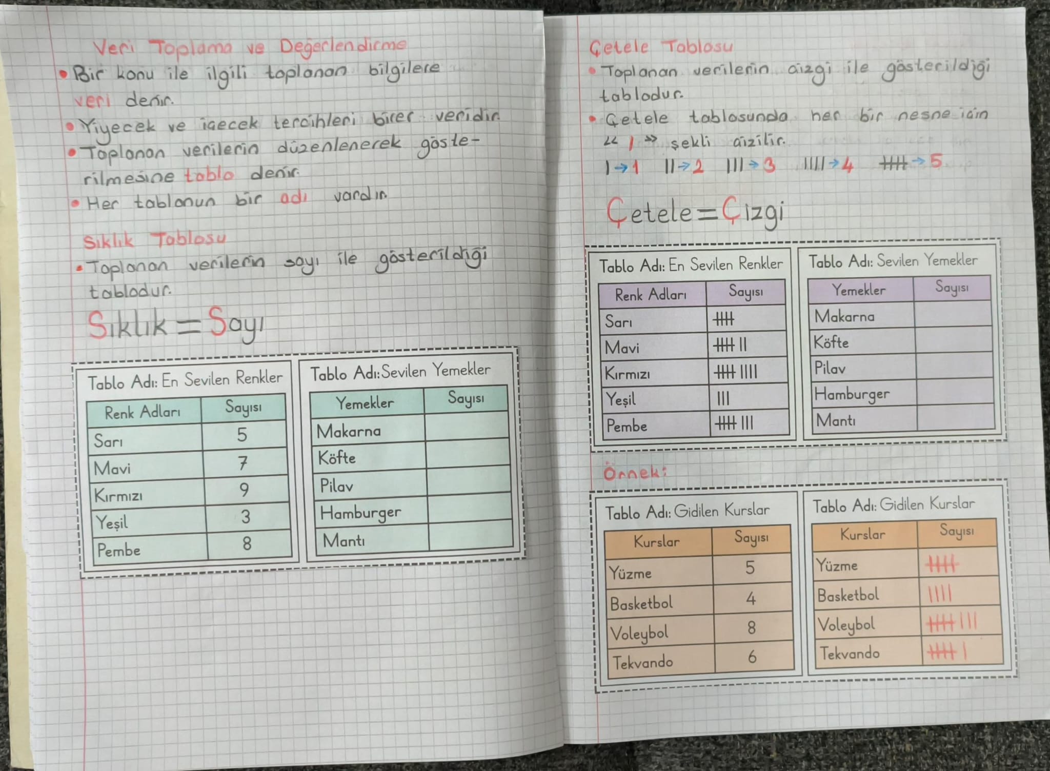 Veri Toplama ve Değerlendirme  Defter Çalışması
