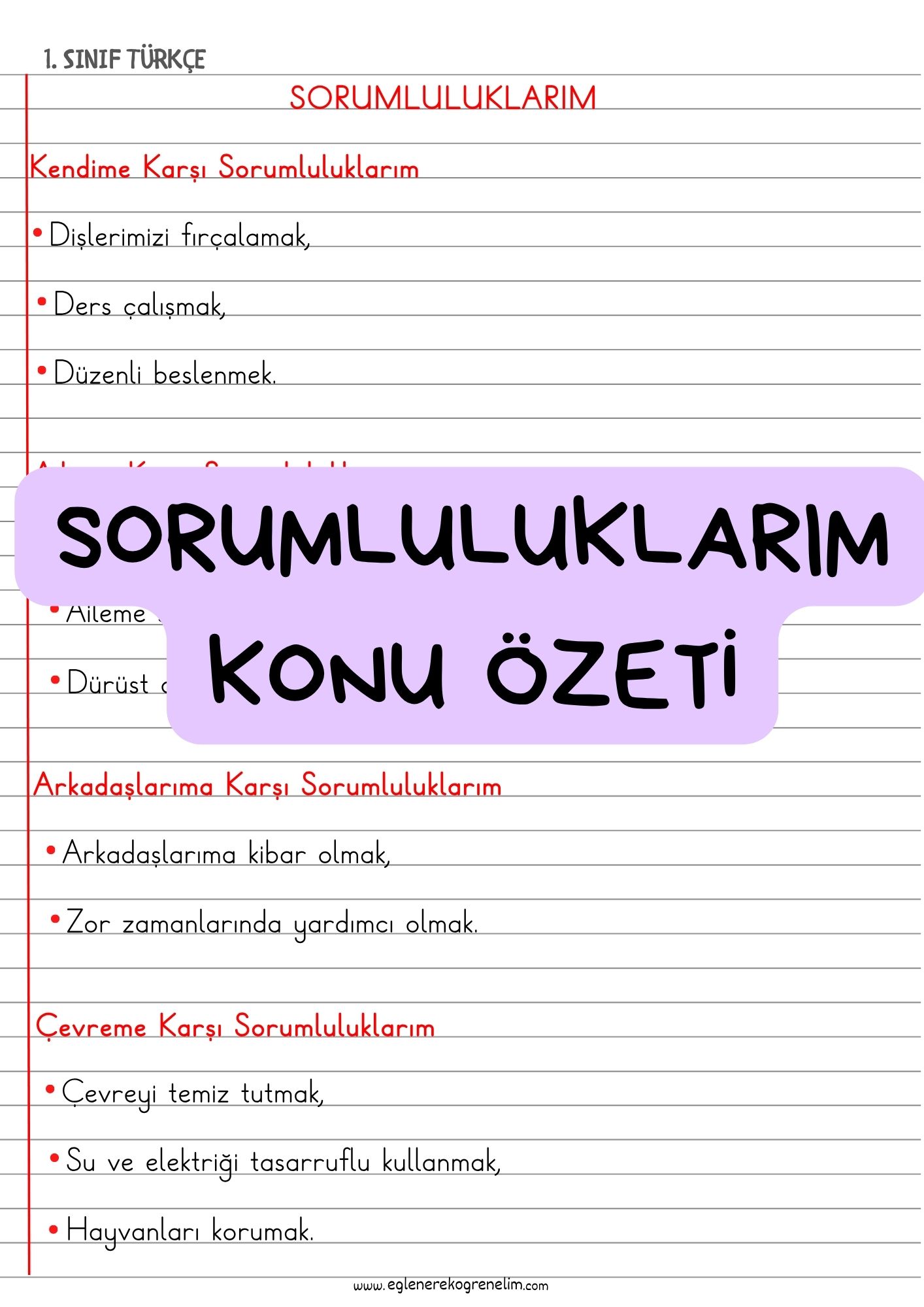 Sorumluluklarım Konu Özeti