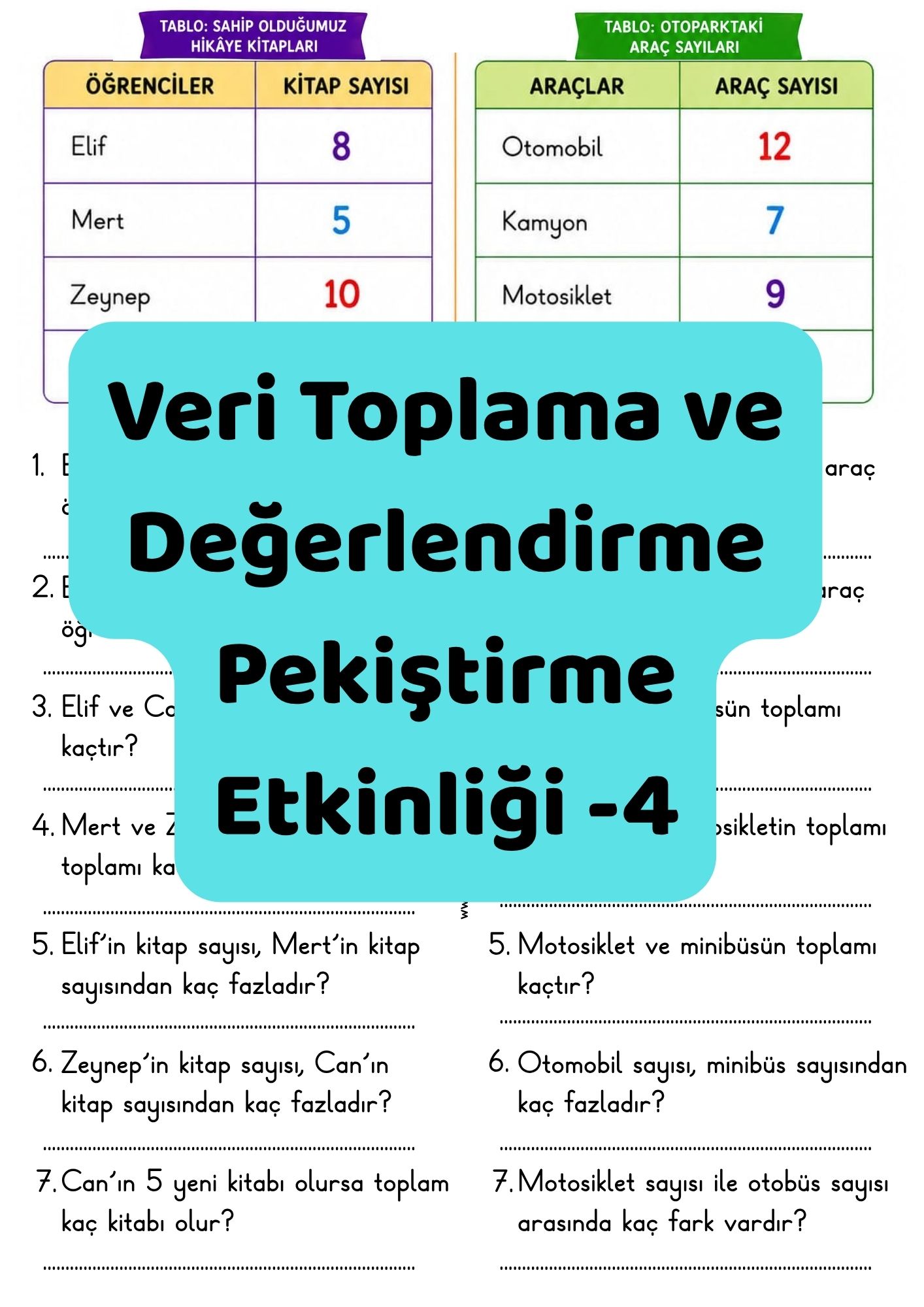 Veri Toplama ve Değerlendirme Pekiştirme Etkinliği 4