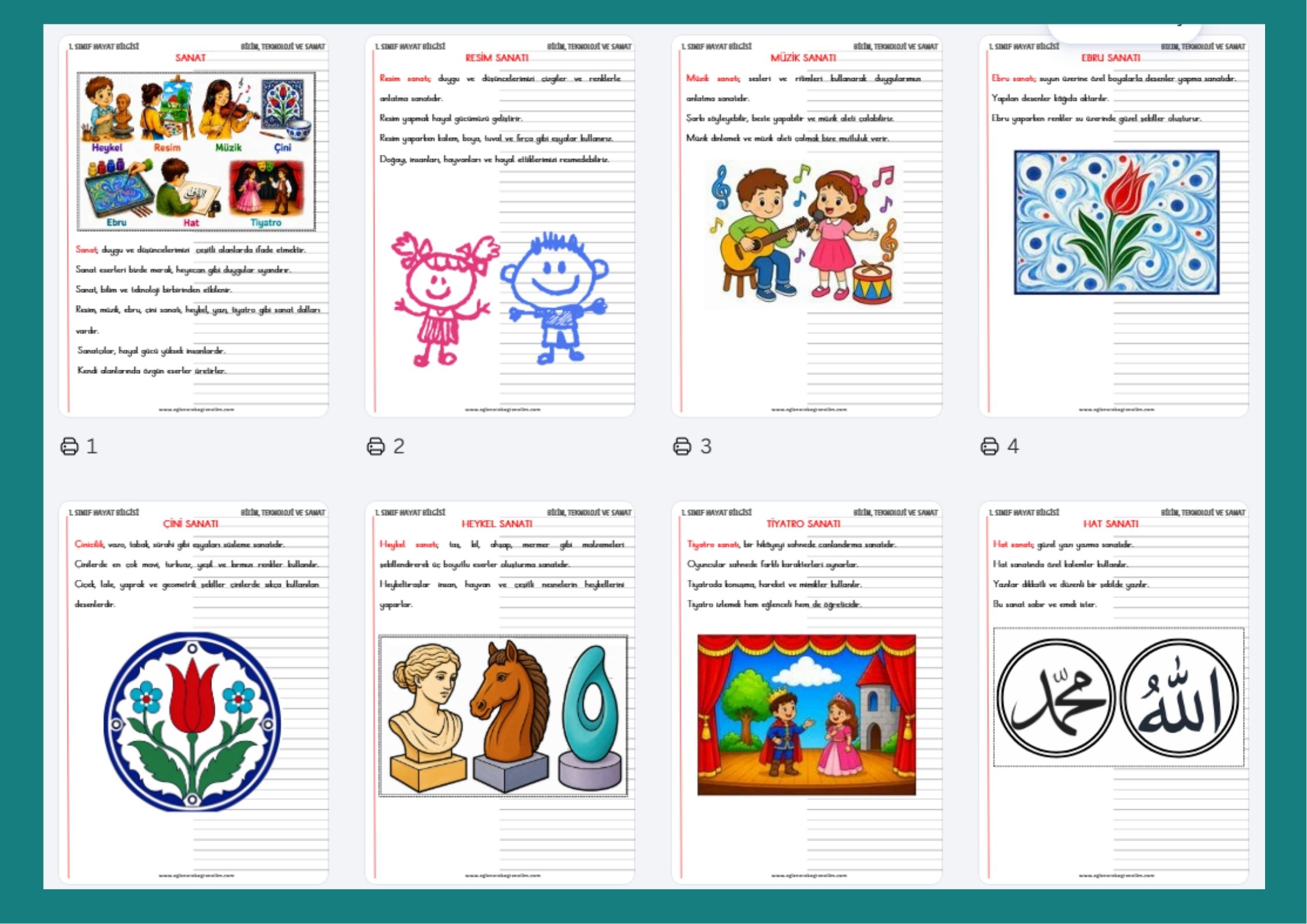 1. Sınıf Sanat Konusu Defter Çalışması