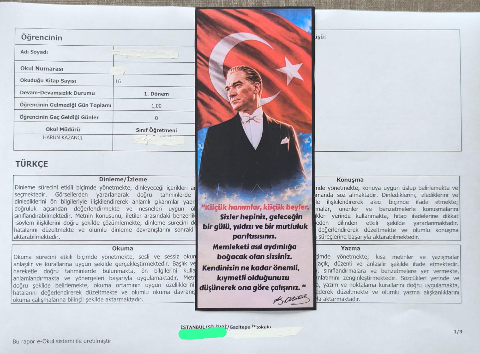 Atatürk'ün Sözü Gelişim Raporları İçin Dikey