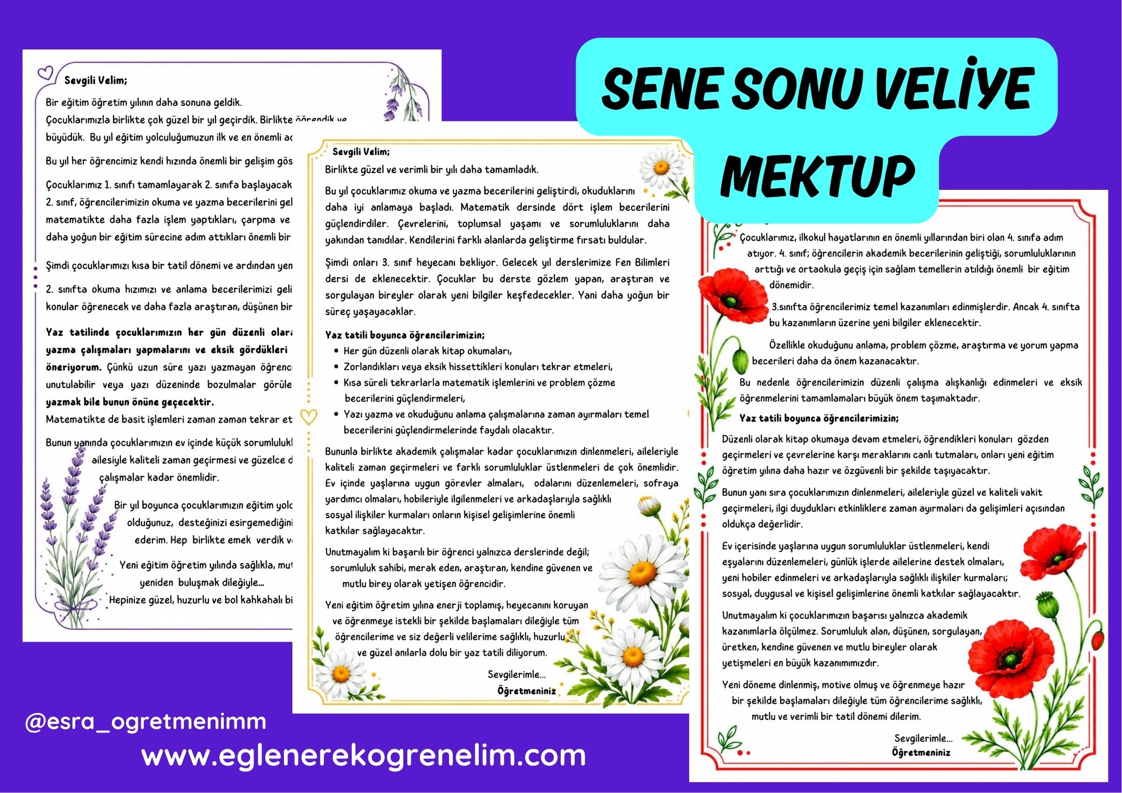 Sene Sonu Karne İçin Veliye Mektup