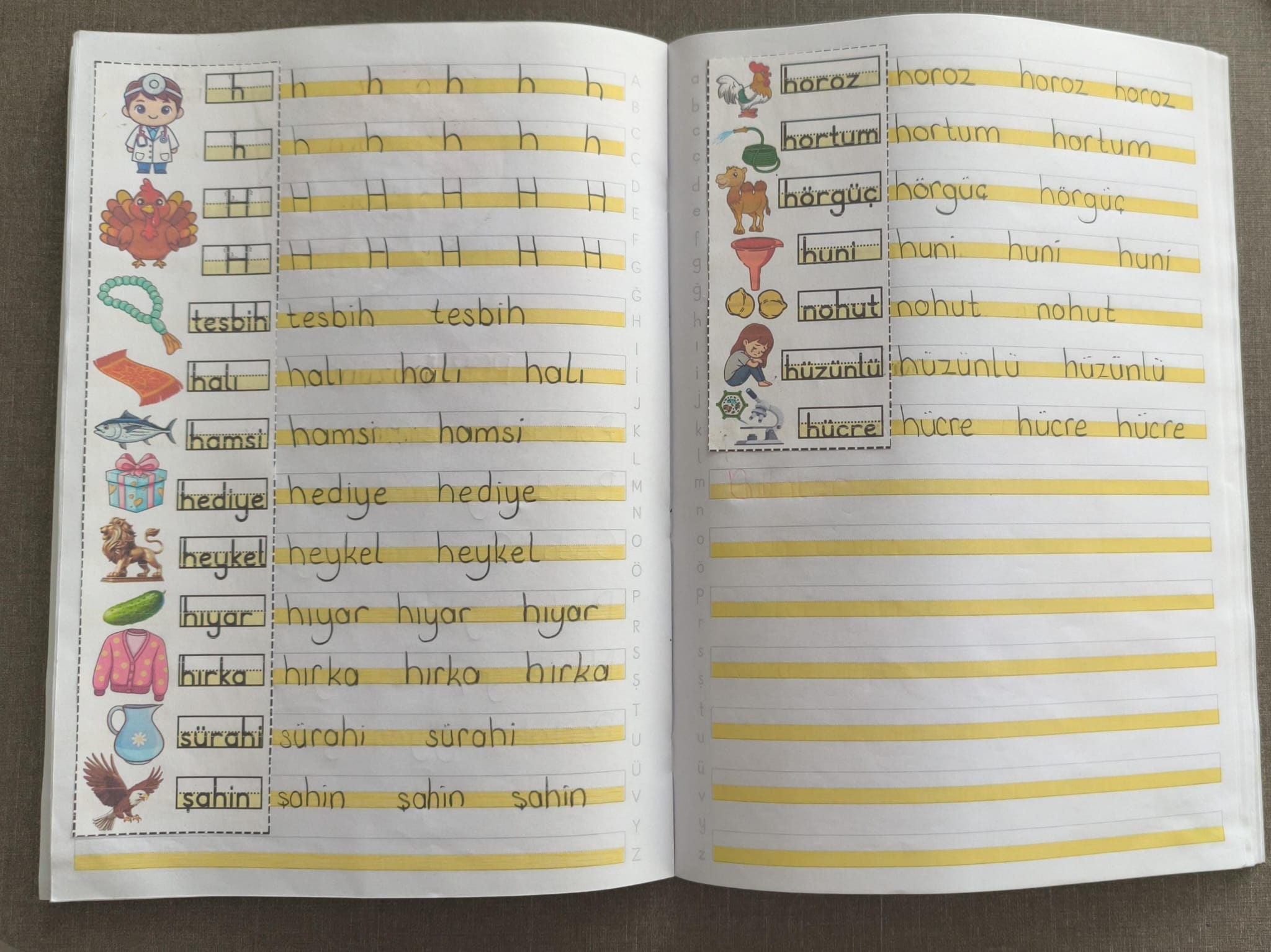 H Sesi Görselleri Deftere Yapıştırmak İçin Şeritli