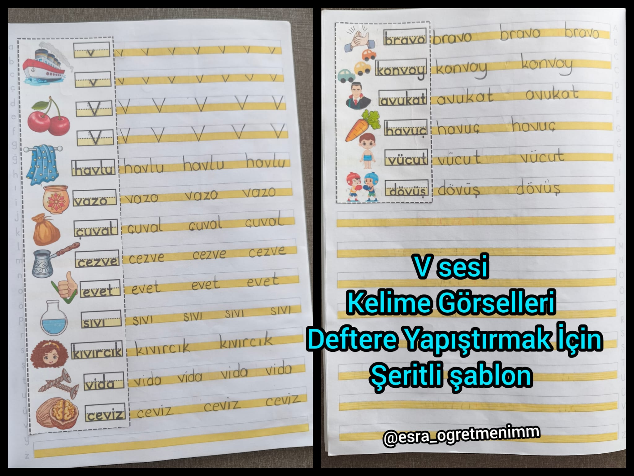 V Sesi Görselleri Deftere Yapıştırmak İçin Şeritli