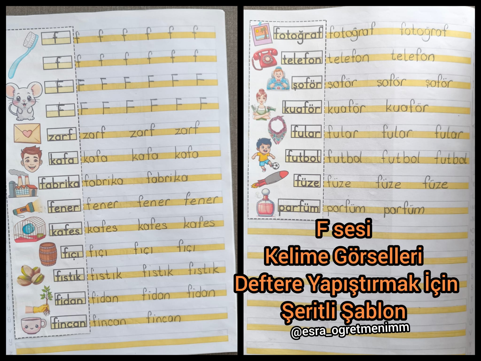 F Sesi Görselleri Deftere Yapıştırmak İçin Şeritli