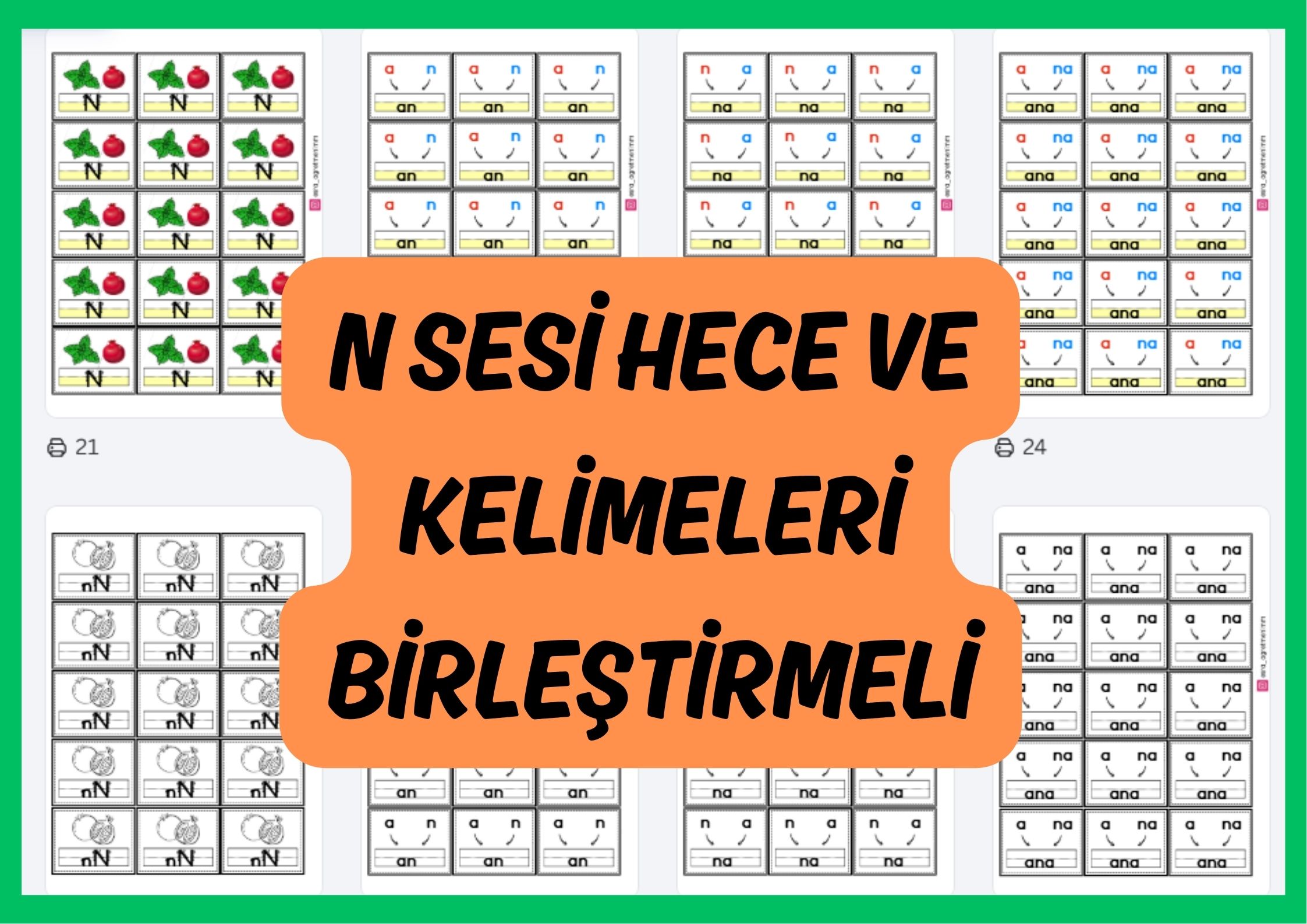 N Sesi Hece ve Kelimeleri Deftere Yapıştırmak İçin Hece Birleştirmeli
