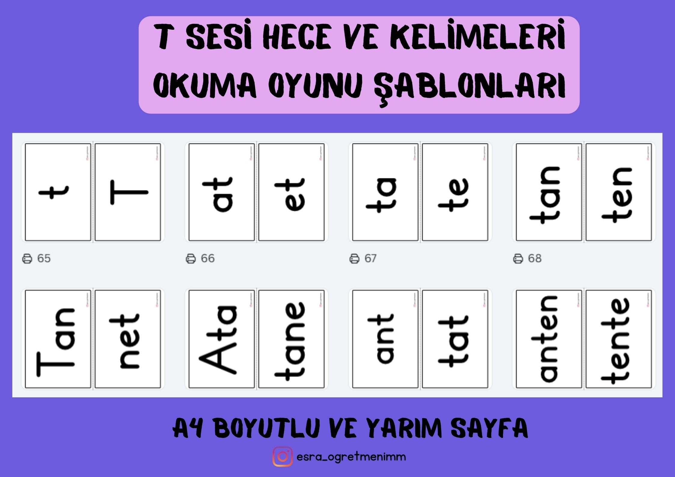 T Sesi Okuma Oyunu Şablonları