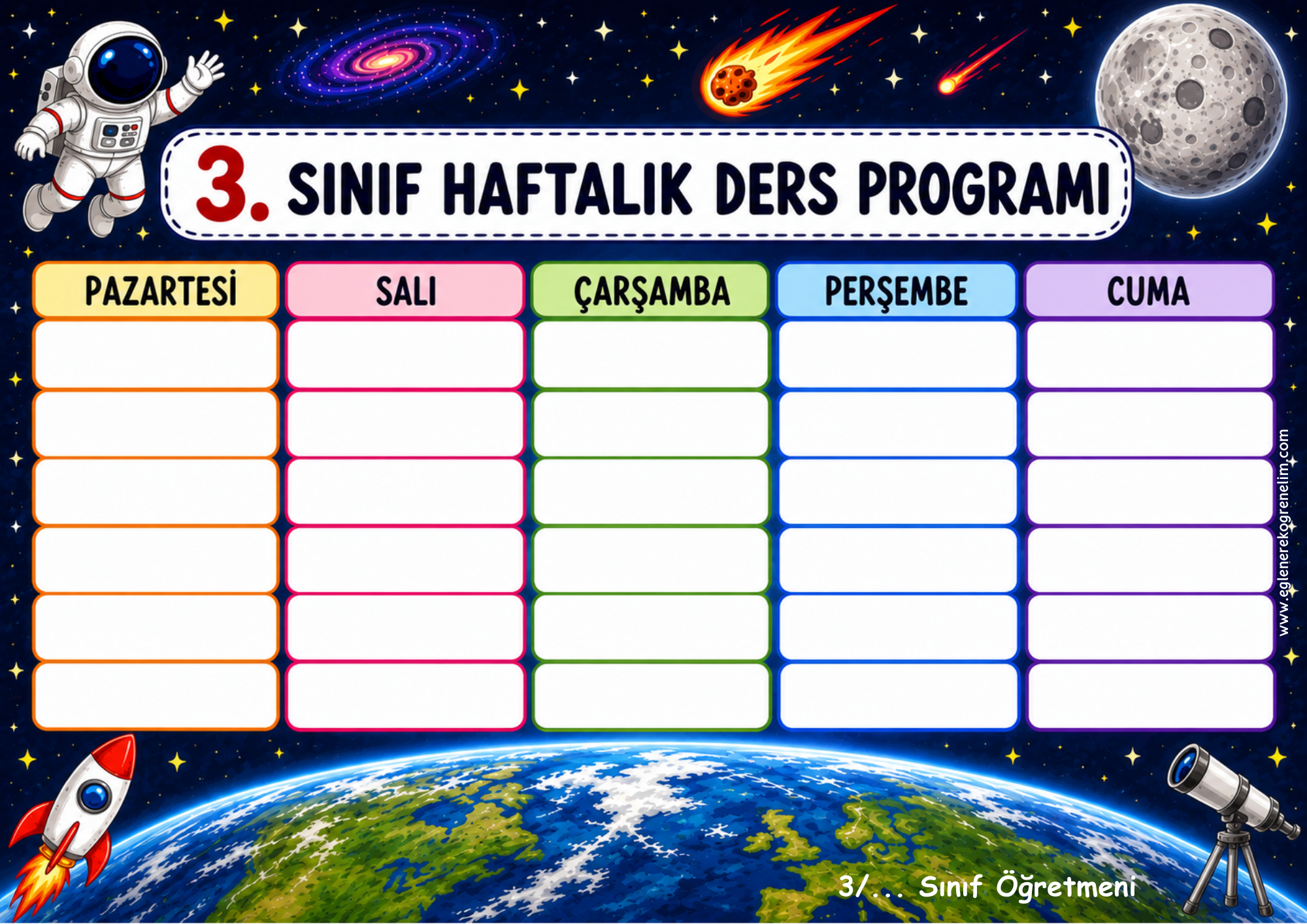 3. Sınıf Ders Programı Boş Görsel 2