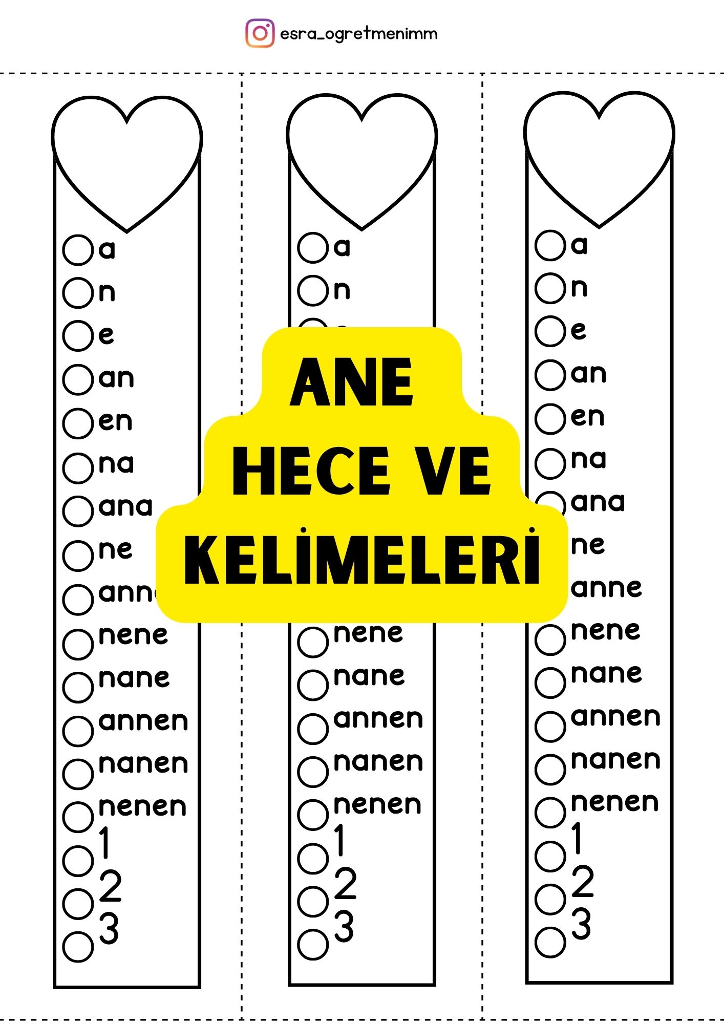 E Sesi Hece Kelime Şeritli Okuma