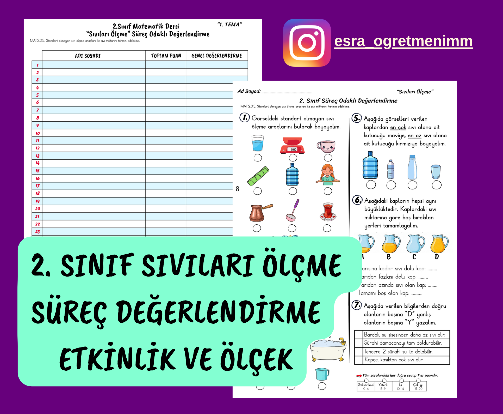 2.Sınıf Sıvıları Ölçme Süreç Değerlendirme Etkinliği