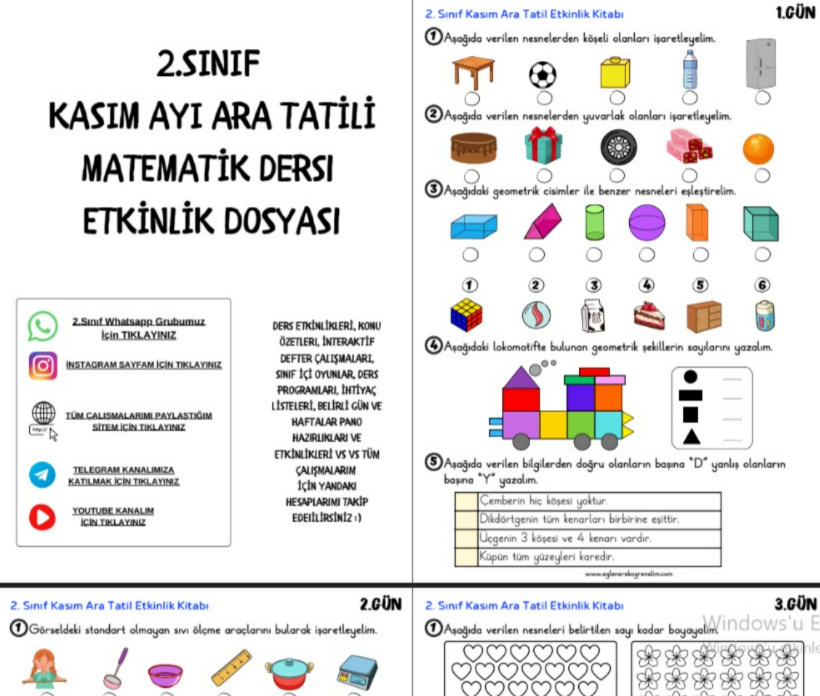 2. Sınıf Kasım Ayı Ara Tatil Etkinlikleri Matematik