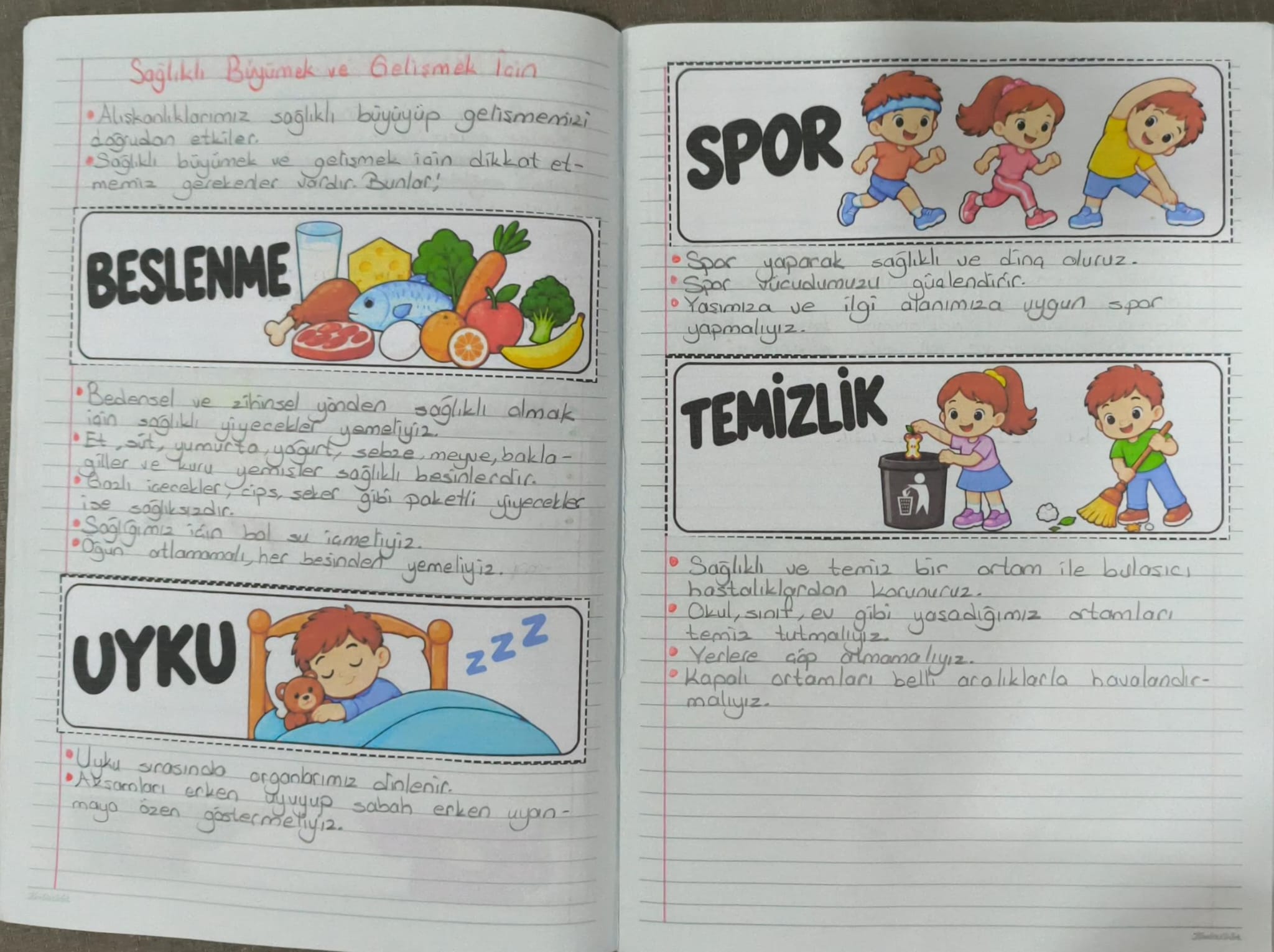 Sağlıklı Büyümek ve Gelişmek İçin Defter Çalışması