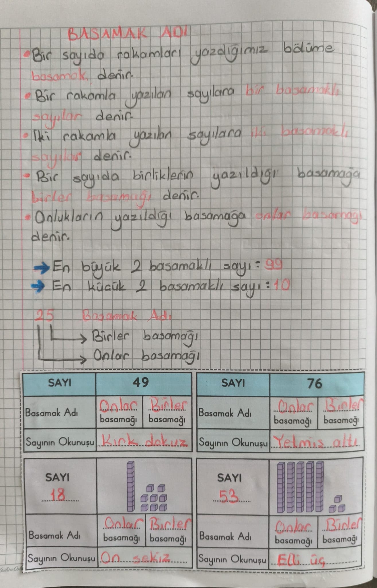 Basamak Adı Defter Çalışması
