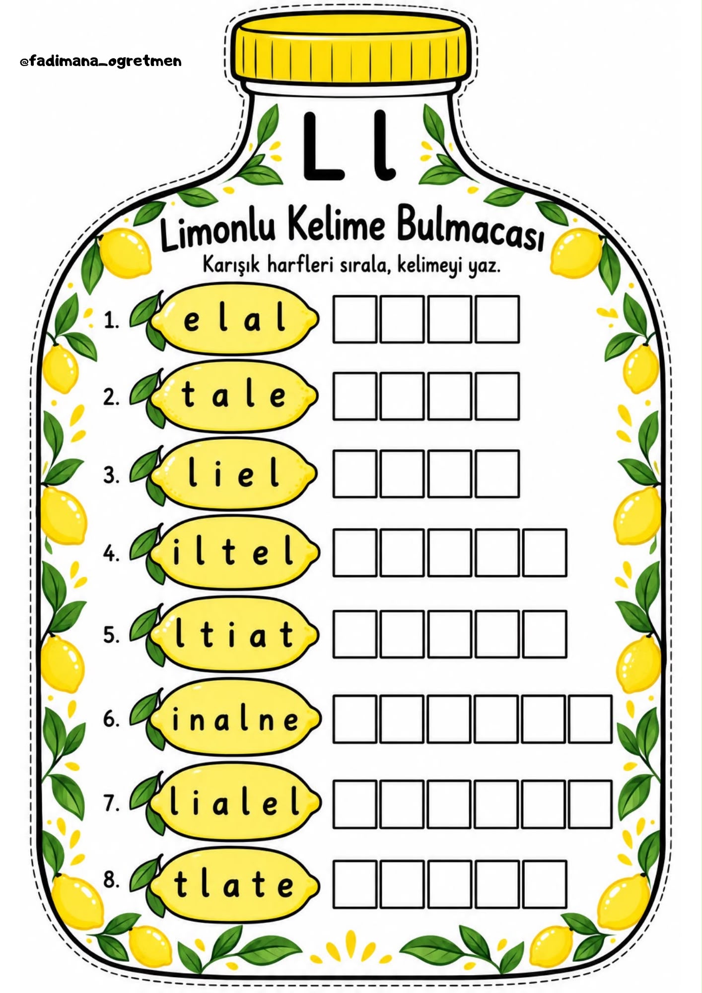 Limonata Şişesi L Kelimeleri