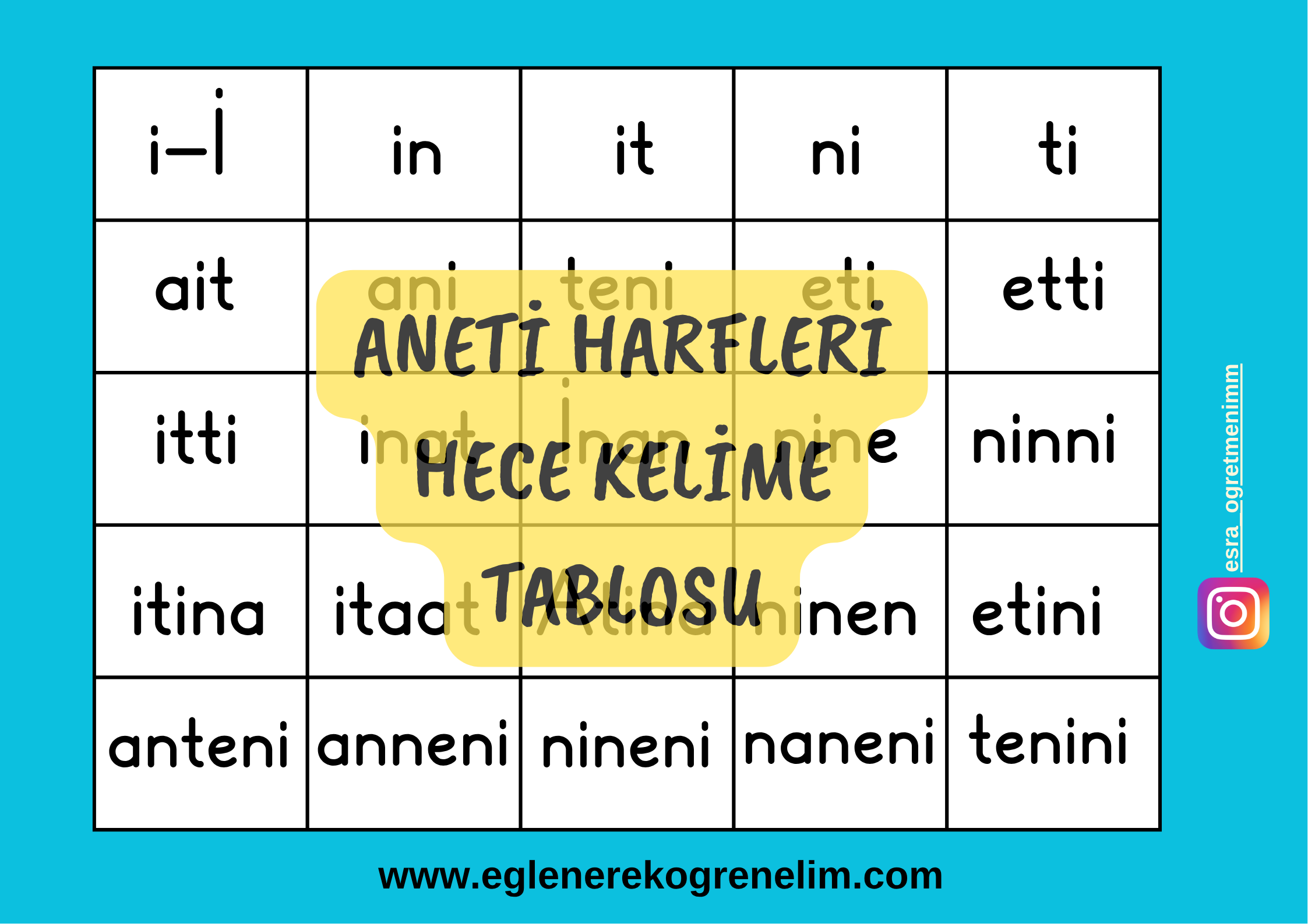 İ Sesi Hece ve Kelimeleri